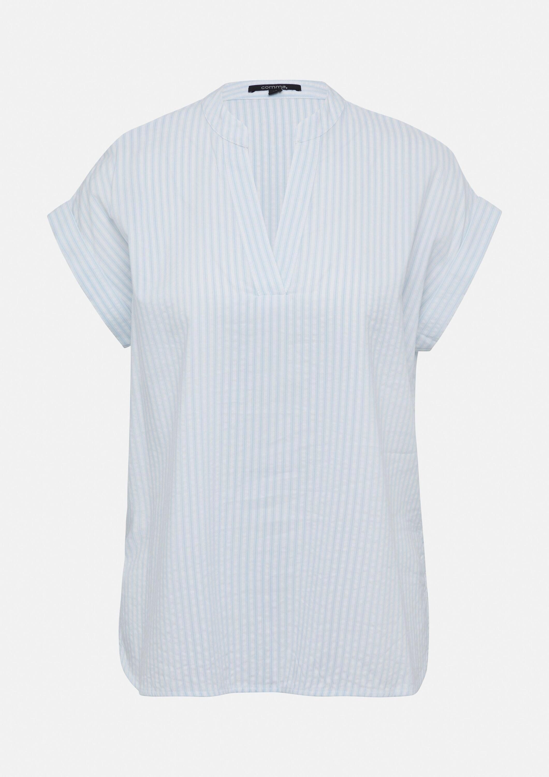 comma Kurzarmbluse Bluse Gestreifte Tunikabluse mit kurzen Ärmeln