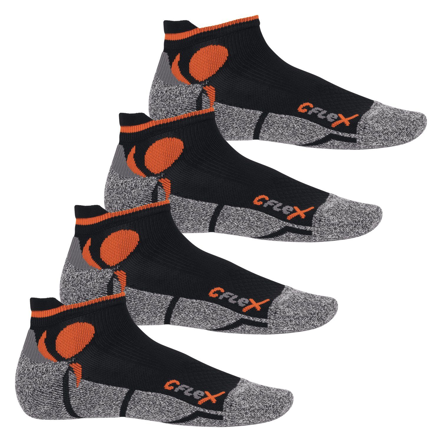 Sport Herren Damen Schwarz/Orange Paar) Sportsocken Running Socken CFLEX (4 & Laufsocken Sneaker