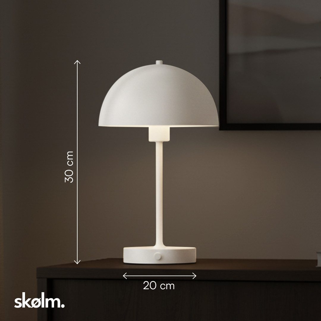 skølm Tischleuchte Aeriala mit Akku, Weiß, warmweißes Licht, Nachttischlampe dimmbar, LED Tischleuchte aufladbar, Pilzform – Bild 5 von 5