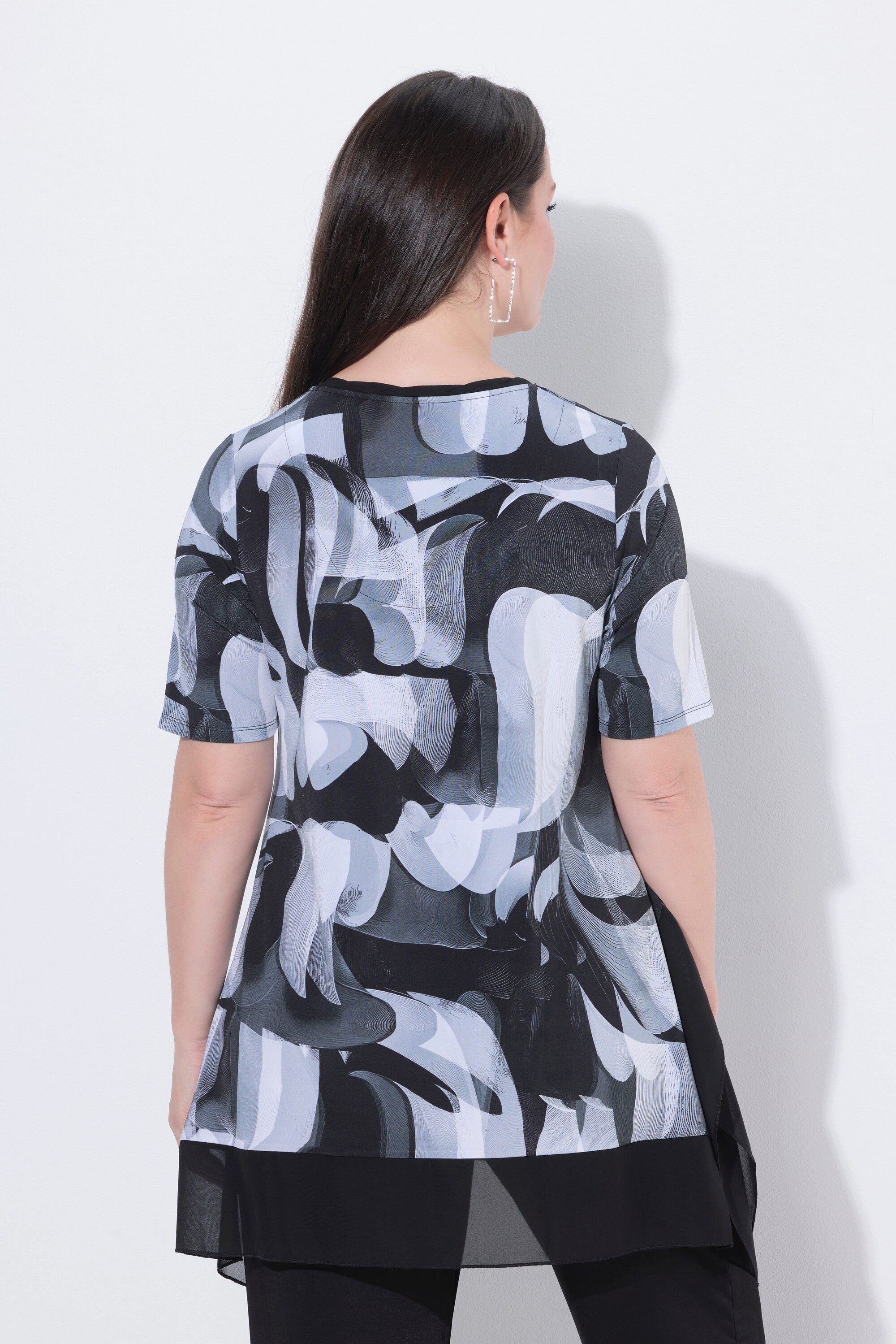 Ulla Popken T-Shirt Slinky-Shirt Chiffonsaum V-Ausschnitt Halbarm
