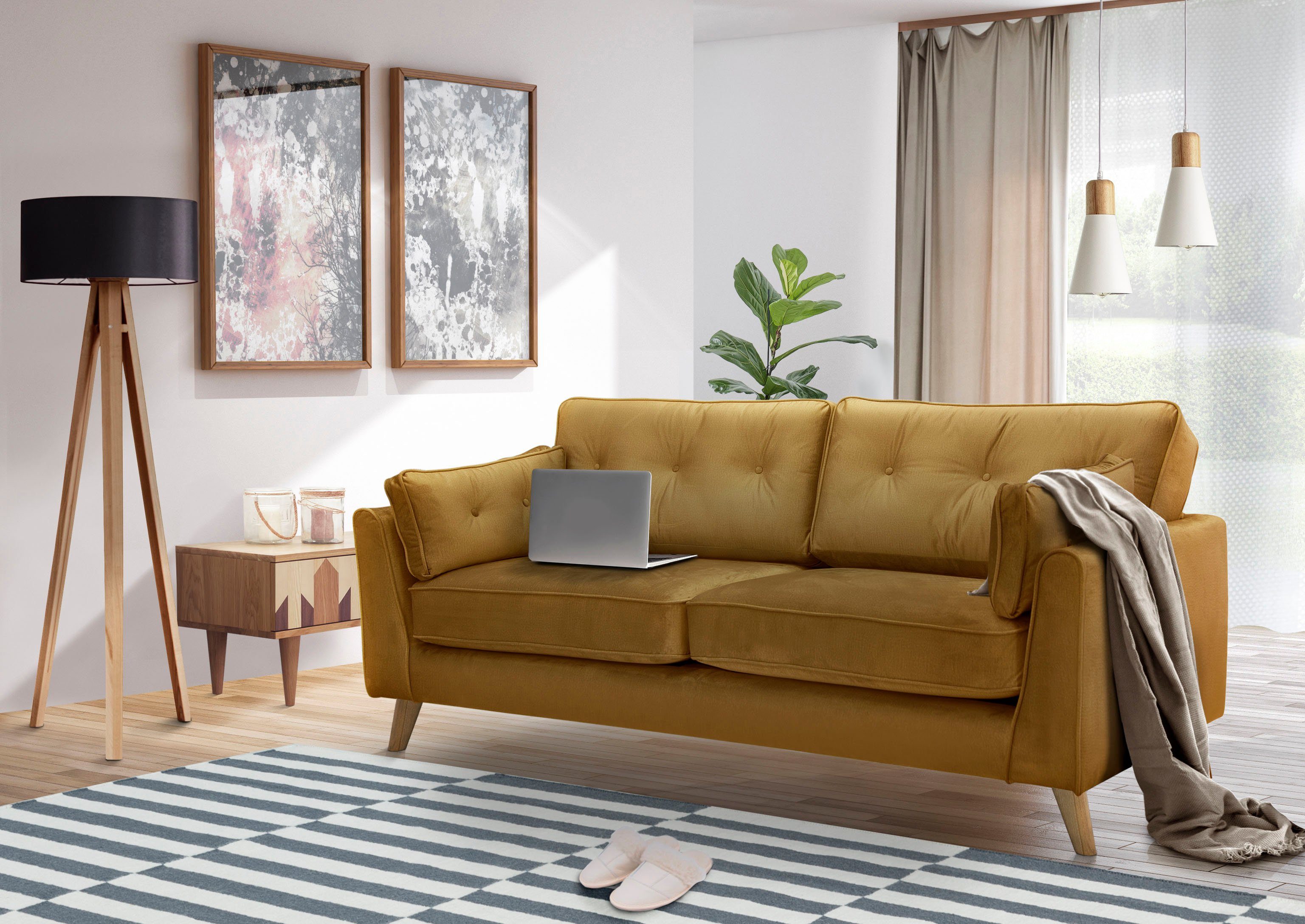 Home affaire 3-Sitzer Copenhagen, feiner Keder, Kopfheftung im Rücken und Armlehnkissen