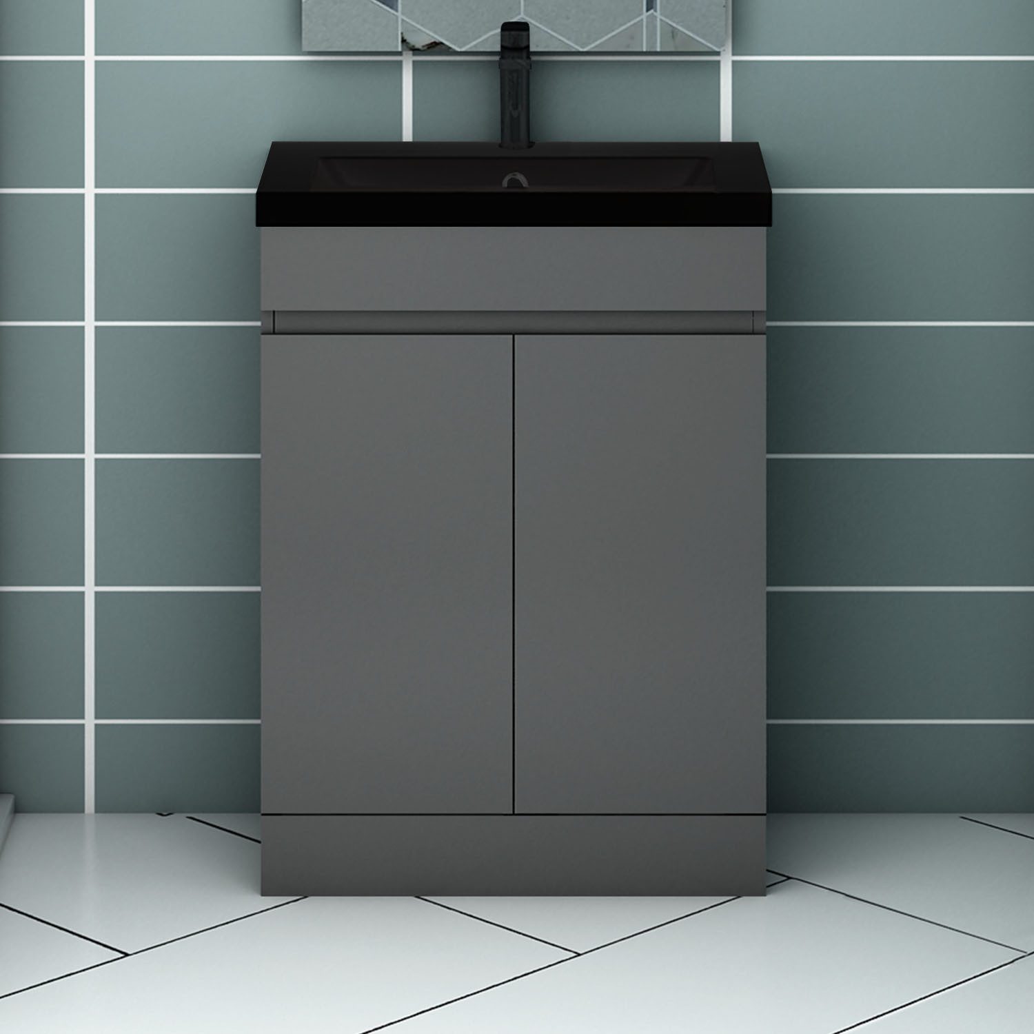 Aica Sanitär Waschtisch Waschtisch Badmöbel Set Waschbecken mit Unterschrank MDF Softclose