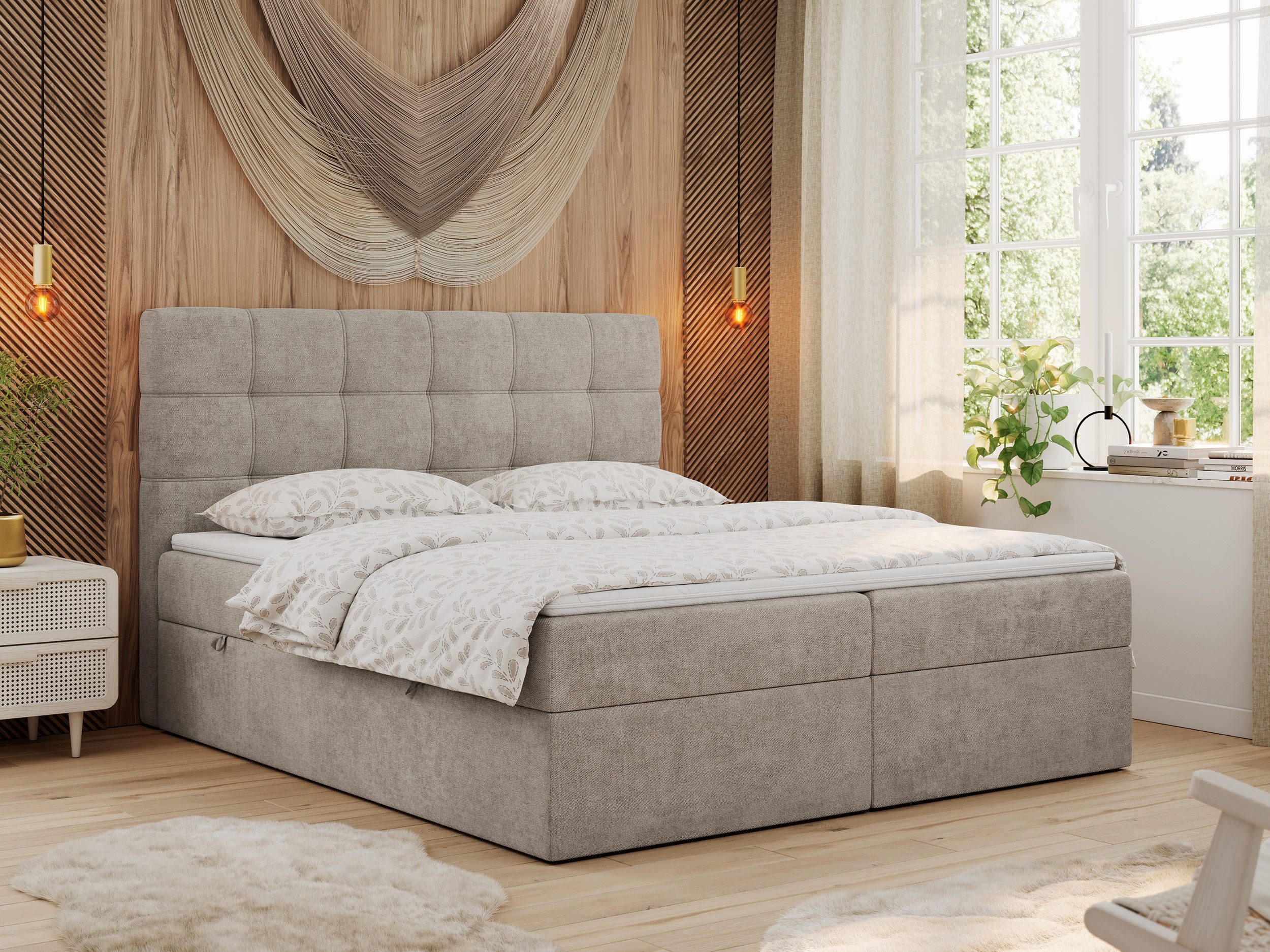 MKS MÖBEL Boxspringbett ERNI (Set, Packung, T30-Schaum, H3-Matratze, 7 Härtezonen, gesteppte Kopfstütze), mit Bettkästen, Doppelbett, Multipocket-Matratzen, Topper T25/Visco