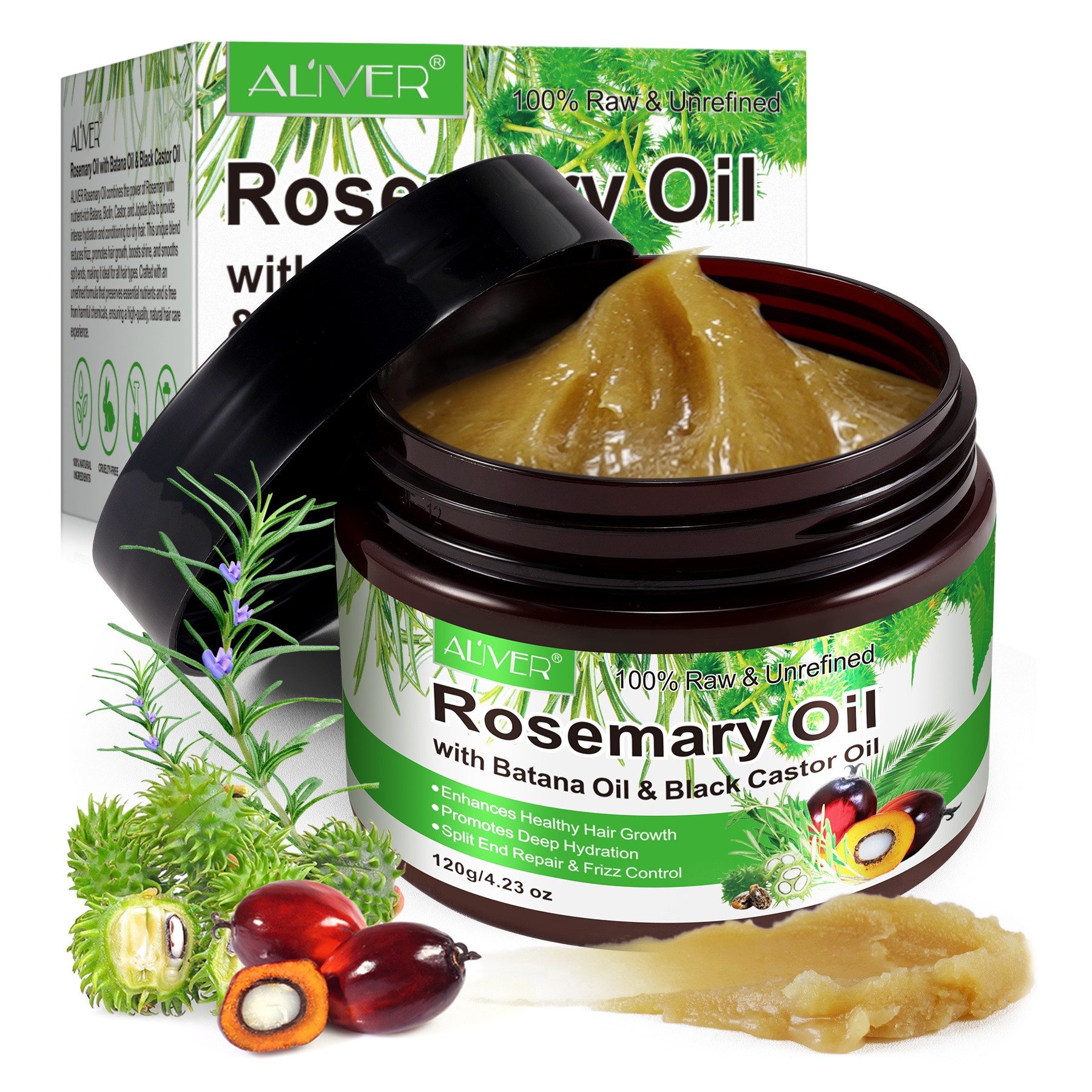 ALIVER Haaröl Rosmarinöl Batana Öl Rizinusöl Castor Öl Haarwachstum Vegan, 1-tlg., Rosmarin, Rizinus, Batana, Haarwachstum, Haarpflege