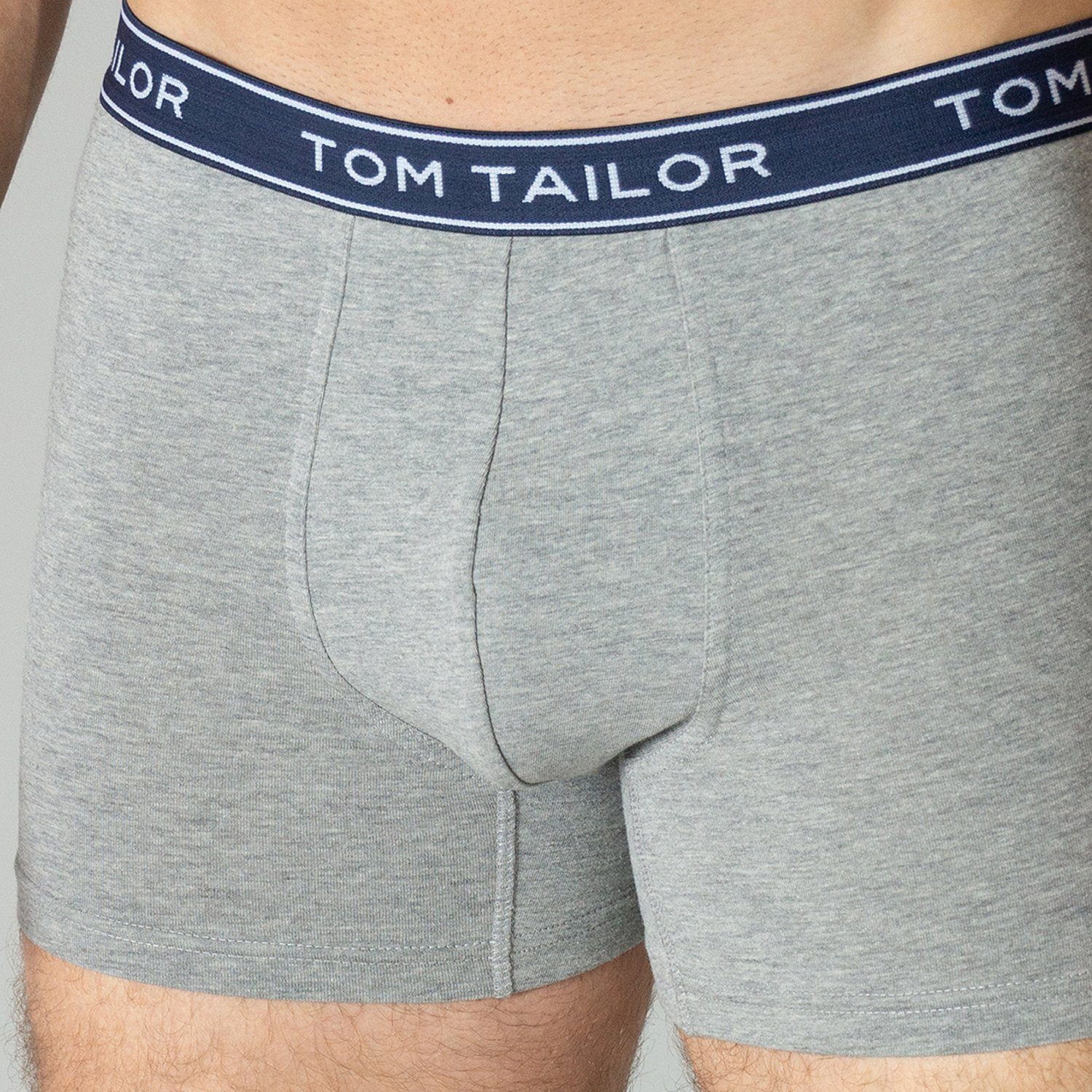 TOM TAILOR Boxershorts (3-St) / Grau knitterfrei Eingriff, 3er längerem Bein, ohne Rot mit Pack Navy im 