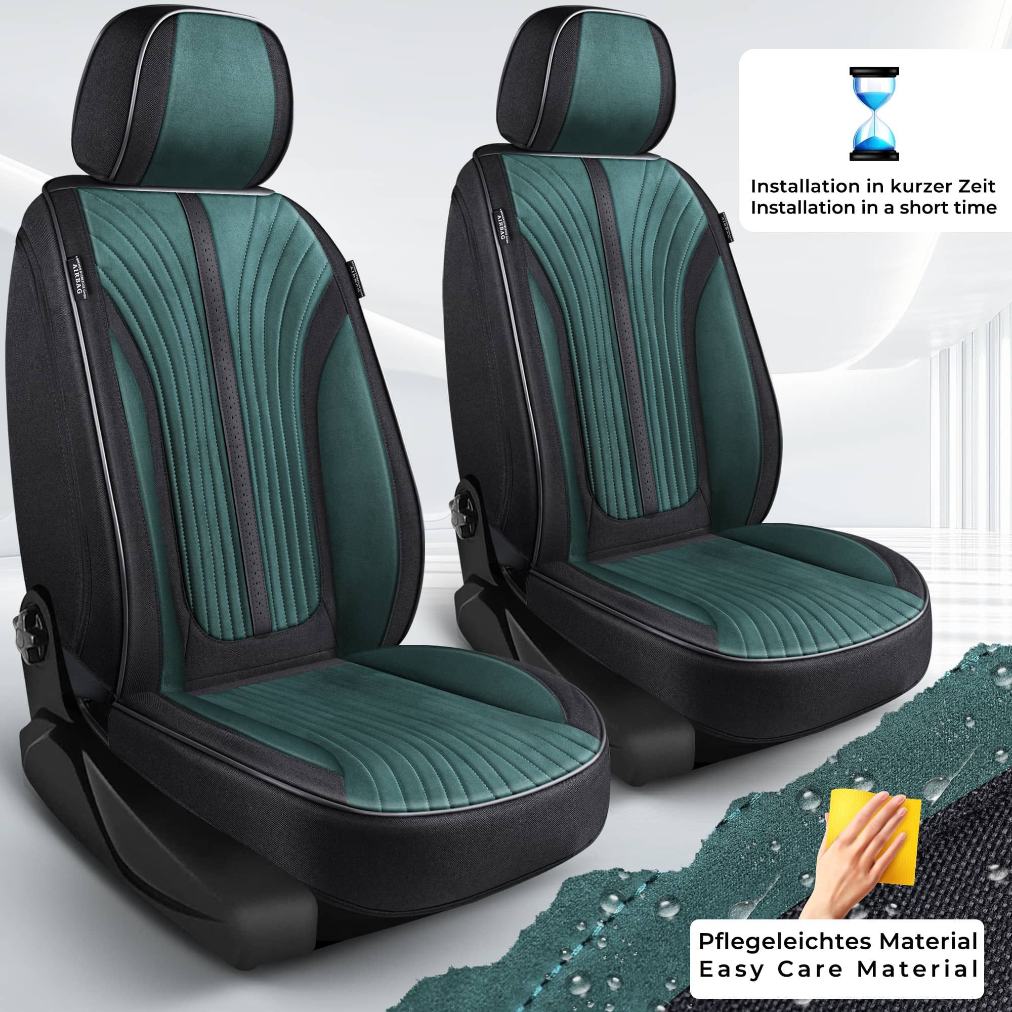 BREMER SITZBEZÜGE Autositzbezug für Volvo S90 V90 Bj ab 2016 (V4), Set, Schonbezüge Sitzbezüge Fahrer und Beifahrer, in Schwarz / Grün