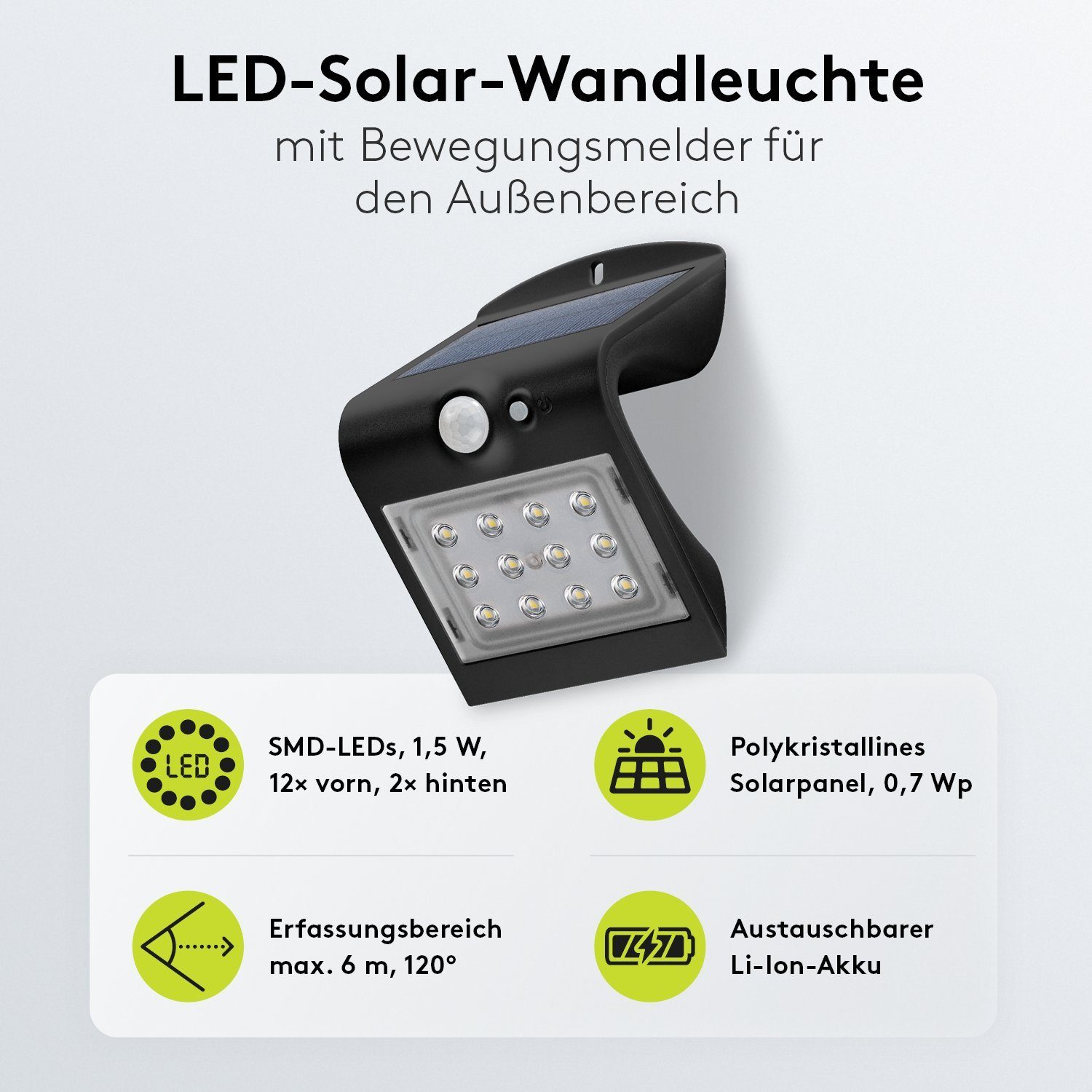 LED Hochwertiges lm Außenstrahler fest 220 Neutralweiß, Scheinwerfer, Solar Bewegungsmelder Schwarz Solarleuchte LED integriert, Solarpanel 4000 Goobay W 1,5 mit K / LED / /