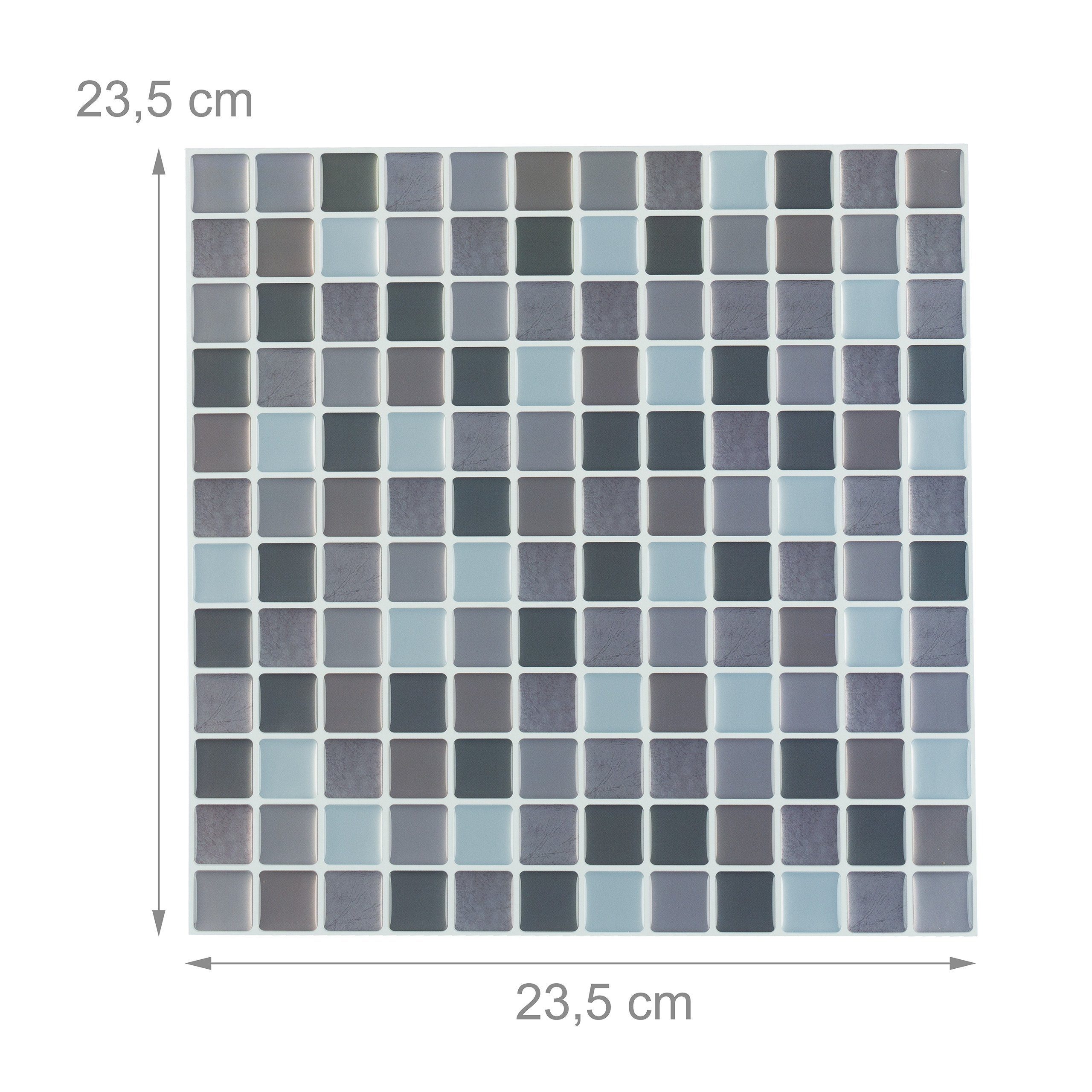 relaxdays Fliesenaufkleber Mosaik Fliesenaufkleber Set, Transparent 10er A Grau im