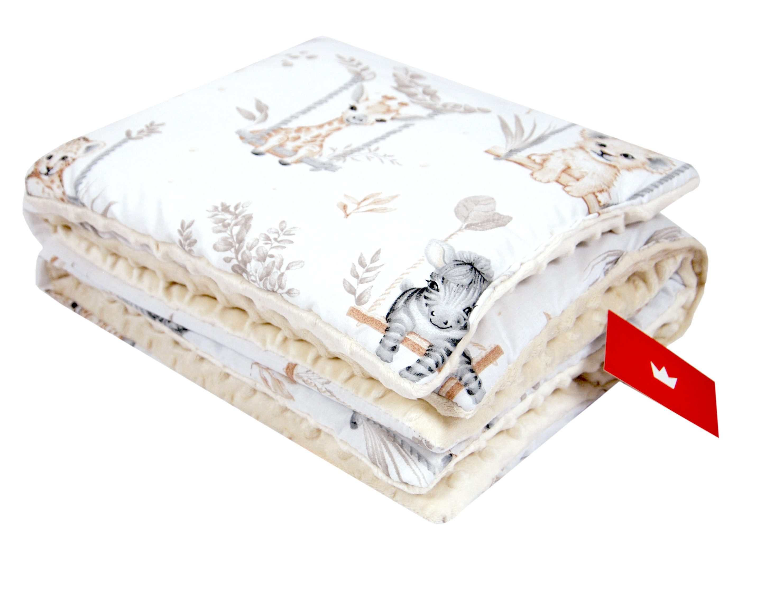 Kinderdecke BABYLUX Babydecke MINKY 2Set Kuscheldecke Decke 75 x 60cm Kinderwagen, BabyLux, MP139 - Ecru + Tiere auf der Schaukel