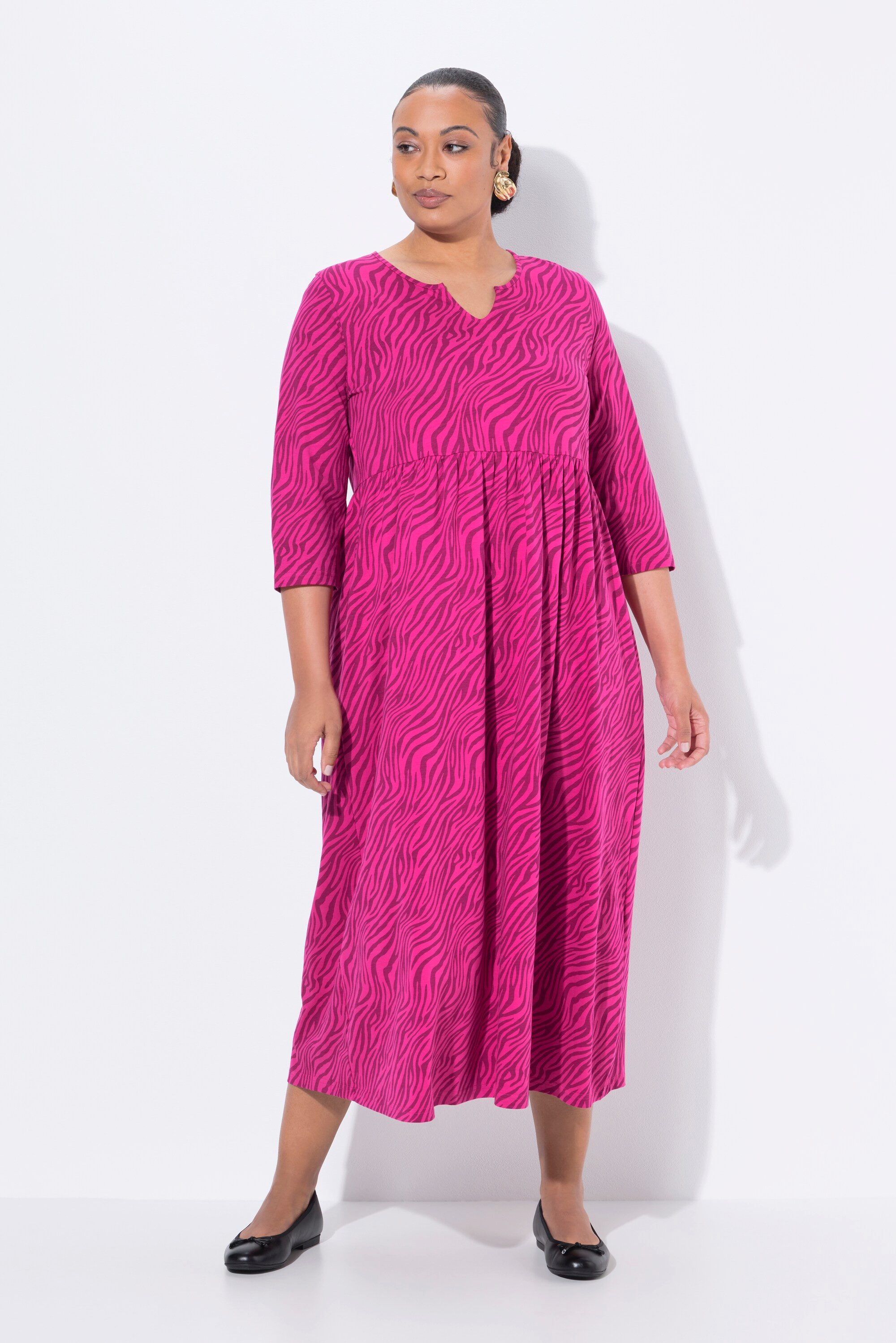 Ulla Popken Maxikleid Jersey-Maxikleid A-Linie Tunika-Ausschnitt 3/4-Arm günstig online kaufen