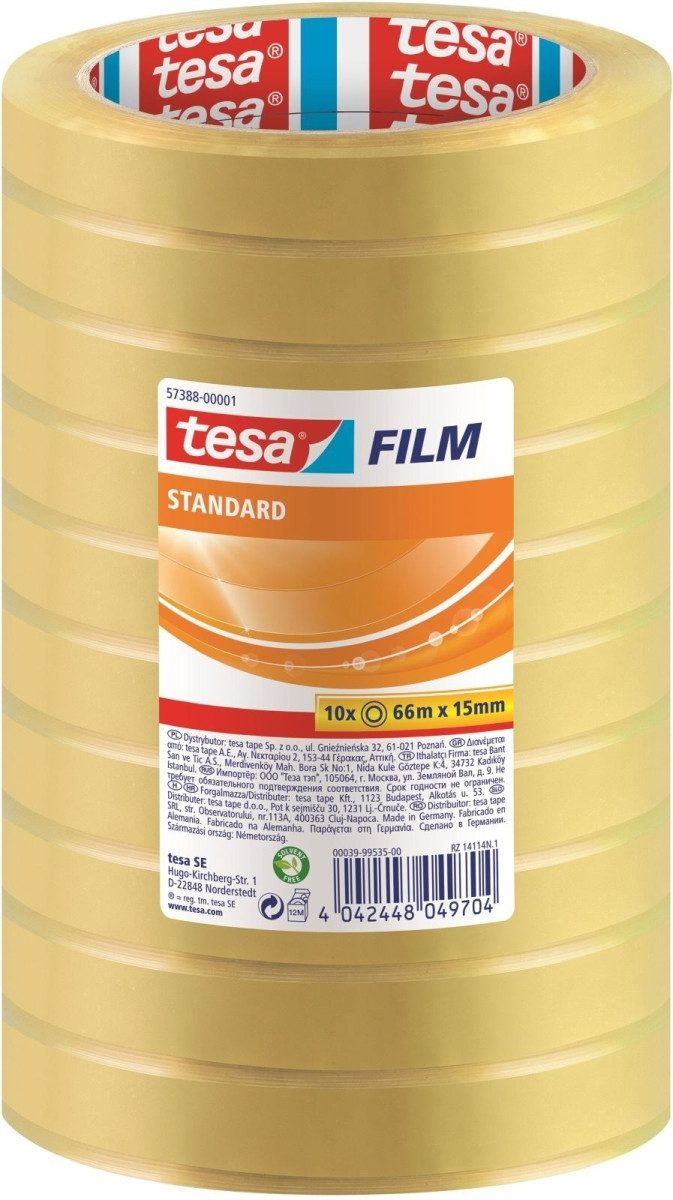 Klebeband Klebefilm tesafilm standard 15mmx66m transparent 10 Rollen.