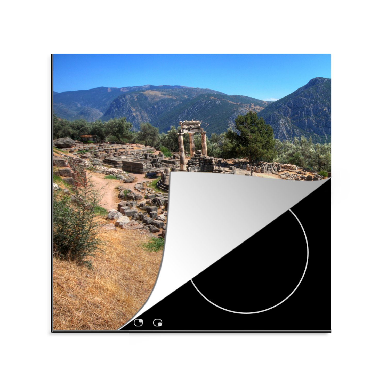 MuchoWow Herdblende-/Abdeckplatte Delphi in Griechenland, Vinyl, (1 tlg), 78x78 cm, Ceranfeldabdeckung, Arbeitsplatte für küche