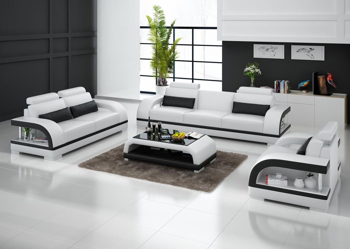 in Sofa Sofagarnitur Sitzer Made Weiß Europe Design, Garnituren 3+1+1 JVmoebel Ledersofas Moderne
