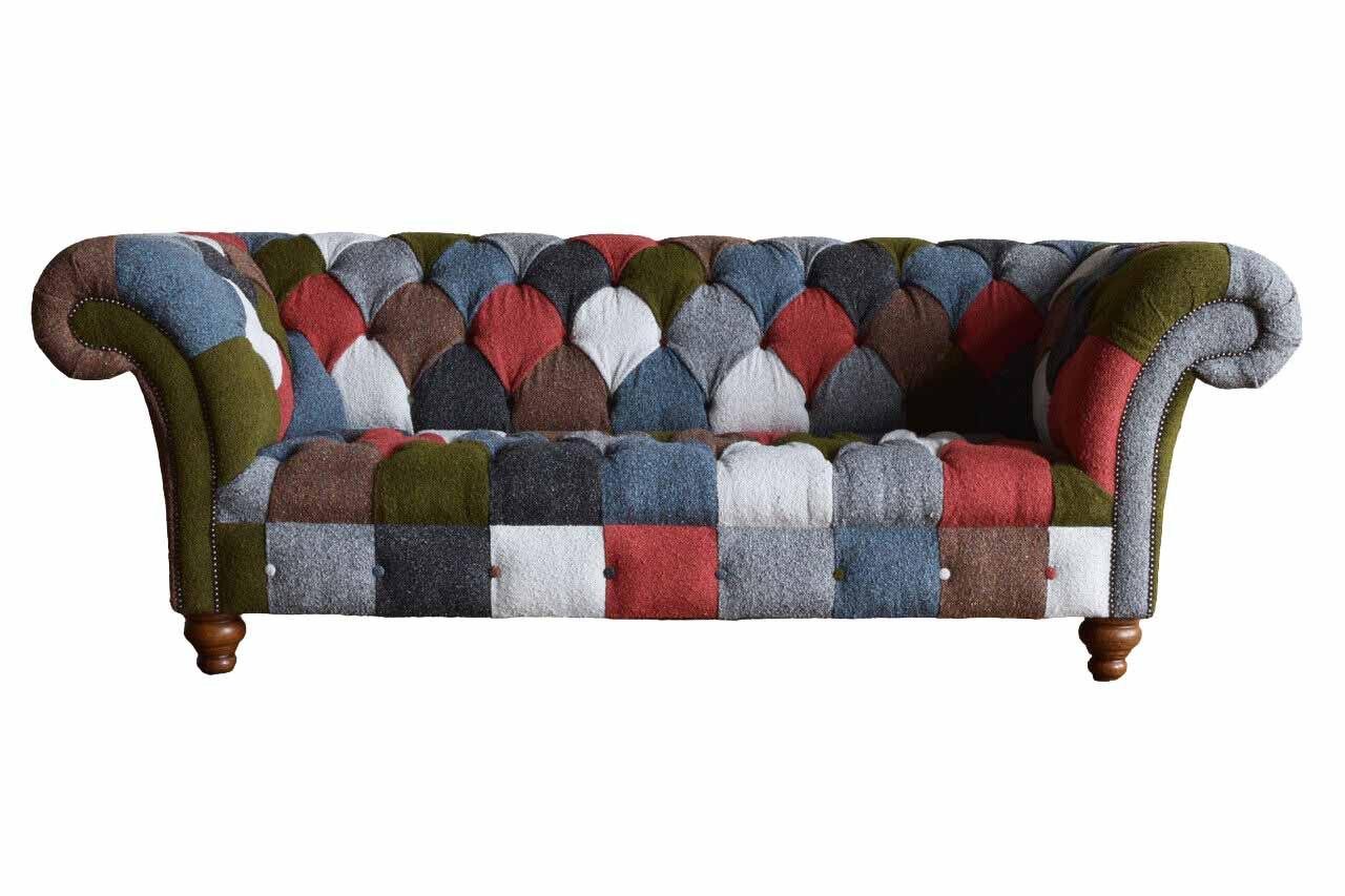 Xlmoebel Chesterfield-Sofa Elegantes Polstersofa mit Chesterfield-Steppung in buntem Textilstoff, Hergestellt in Europa