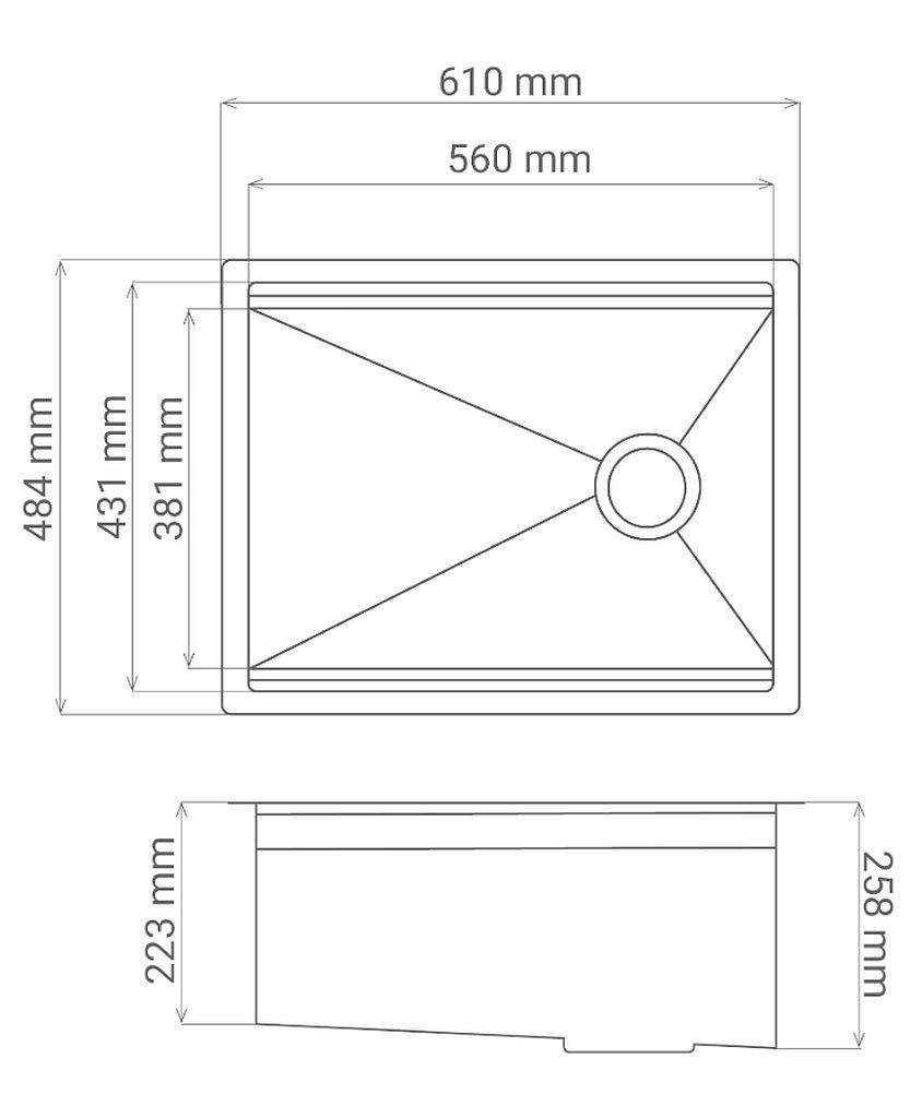 RESPEKTA stainless steel sink 61 x 48.4 cm without tap platform with premium accessories SanDiegoWorkstation
