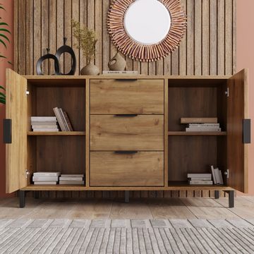 Flieks Kommode, Sideboard Schrank mit 3 Schubladen und 2 Türen 120x40x76cm