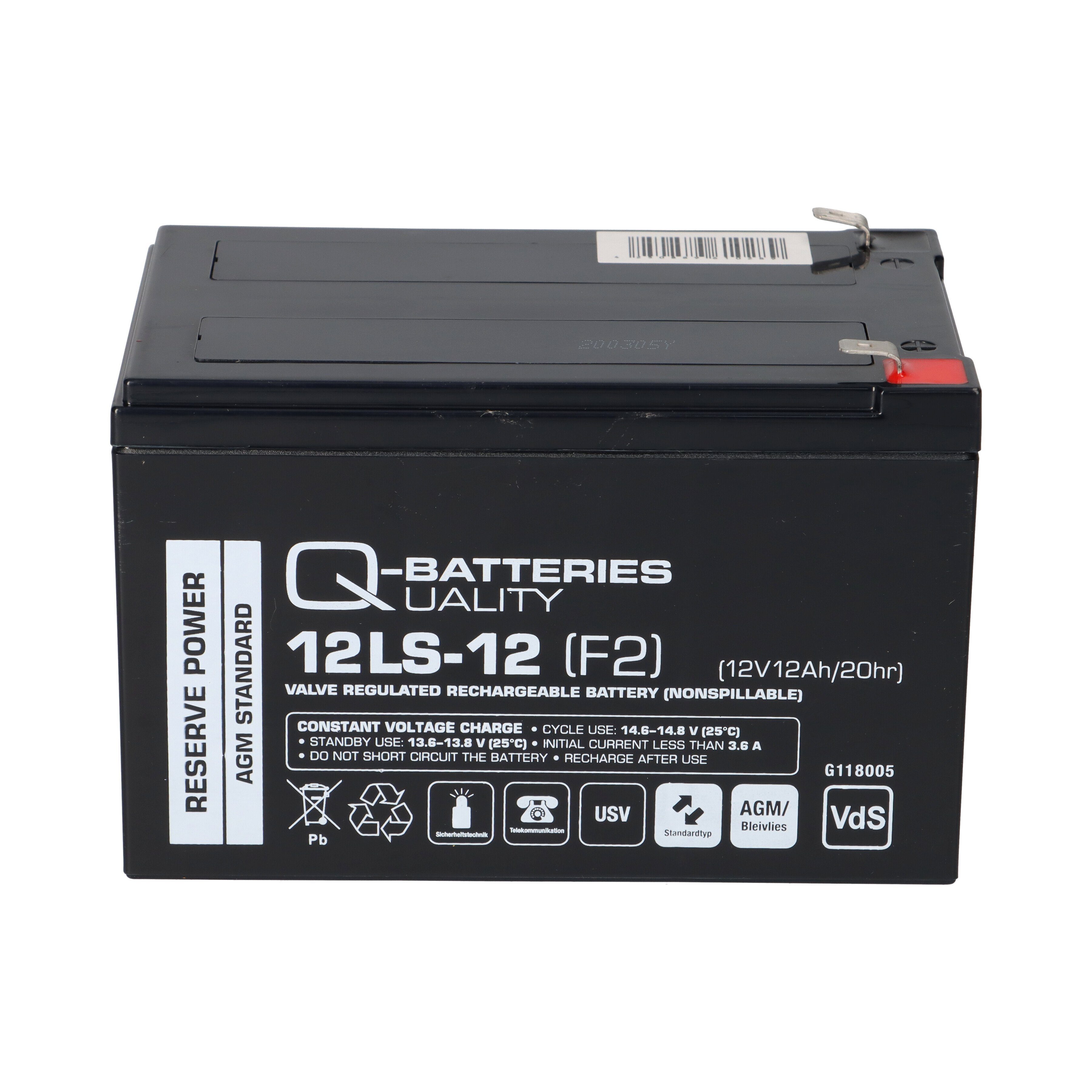 12LS-12 Q-Batteries mit F2 Bleiakkus / VdS Blei-Vlies-Akku VRLA Q-Batteries 12V 12Ah AGM