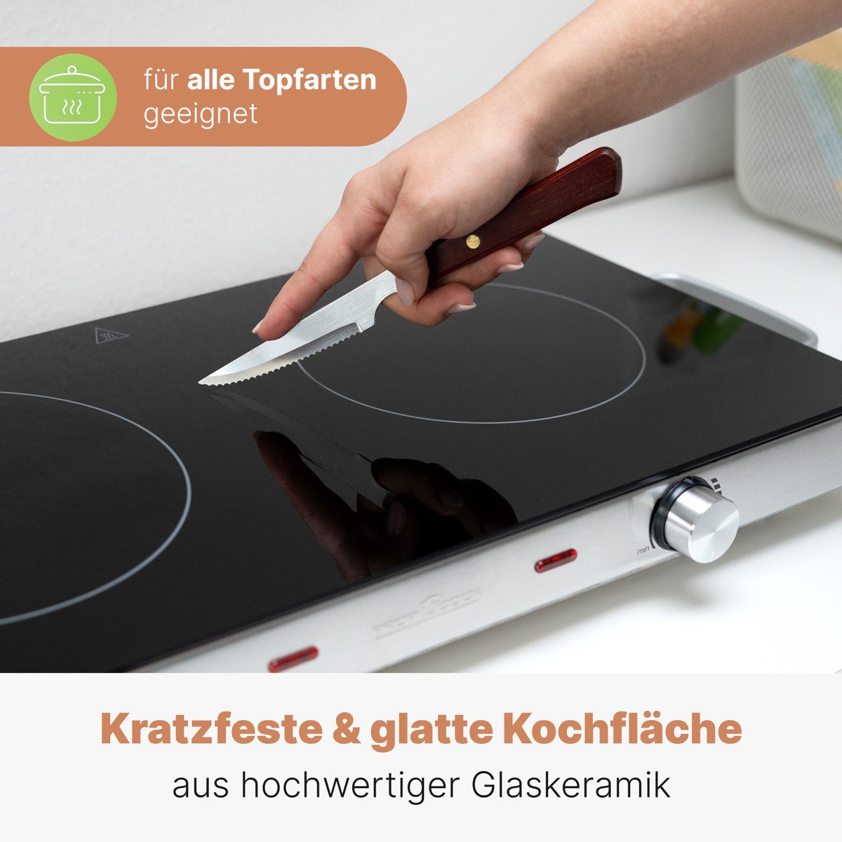 ProfiCook Doppelkochplatte PC-DKP 1211, Kratzfeste Glaskeramik, 2800 W, Energiesparend