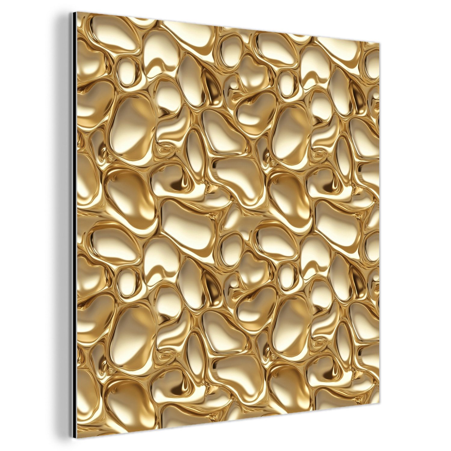 MuchoWow Metallbild Abstrakt - Modern - Gold, Inkl. Aufhängung, Alu-Dibond-Druck, Wandbild aus Metall, Aluminium deko, 20x20 cm