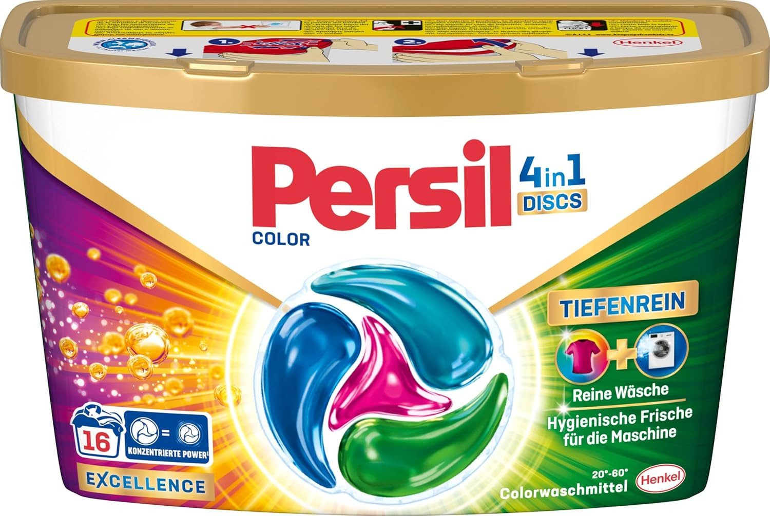 Persil Color 4-in-1 Discs 16 WL mit Tiefenrein Technologie Colorwaschmittel (1er Pack für reine Wäsche und hygienische Frische)