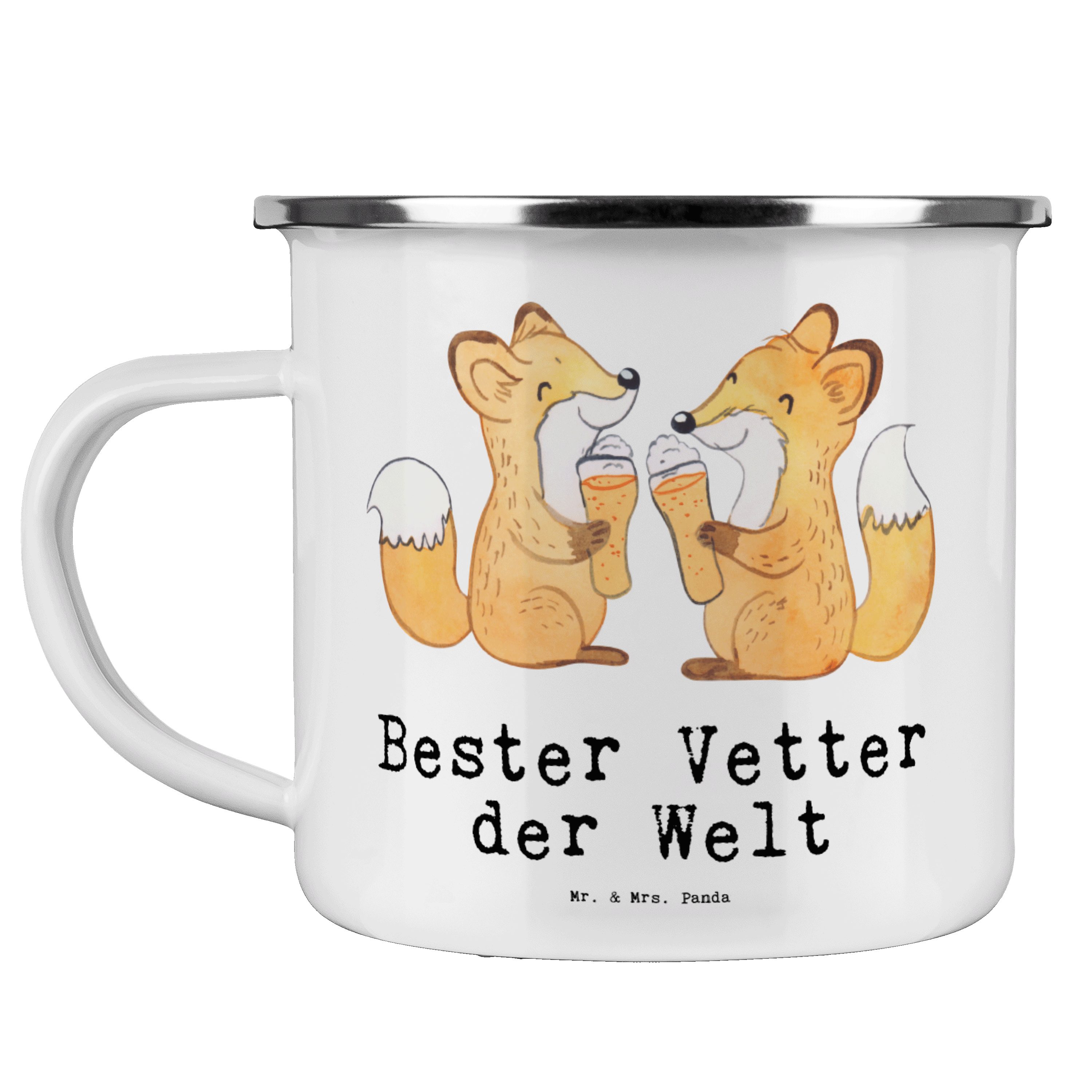 Mr. & Mrs. Panda Becher Fuchs Bester Vetter der Welt - Weiß - Geschenk, Metalltasse, Edelstah, Emaille