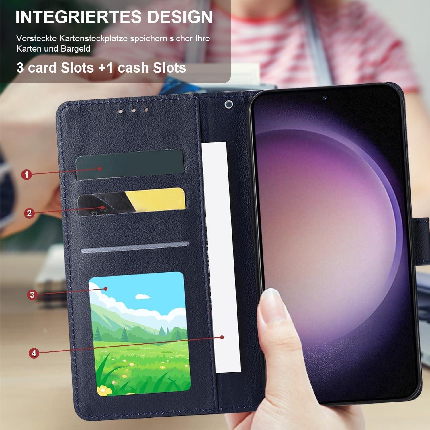 LuxusKollektion Flip Case Handyhülle Klappbar Kartenfach Samsung Galaxy S23 5G Blau in – Bild 2 von 5