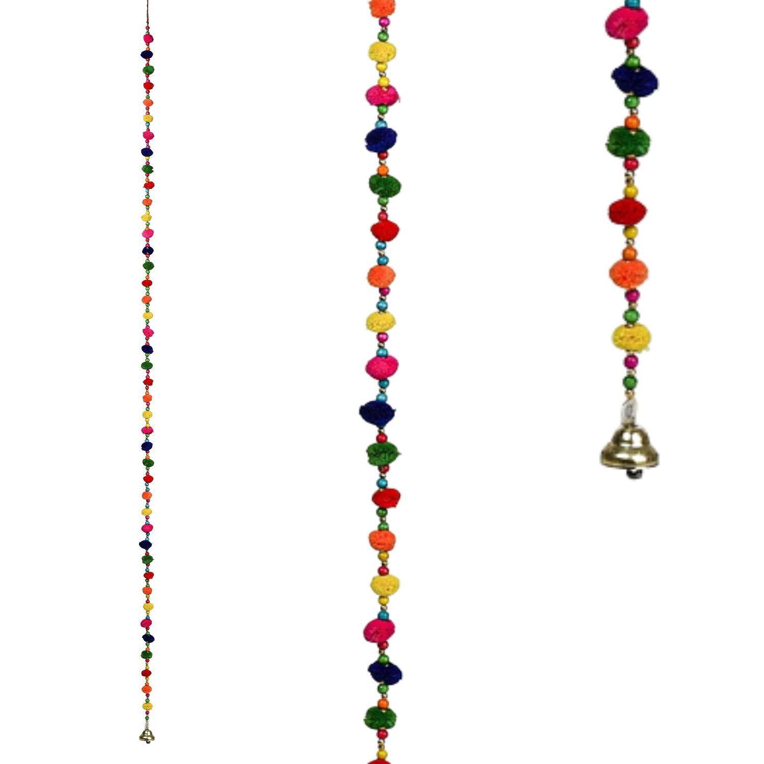 Marrakesch Orient & Mediterran Interior Hängedekoration Boho-Baumwoll-Dekohänger Pom-Pom handgefertigt mit Perlen, Bunt 130 cm