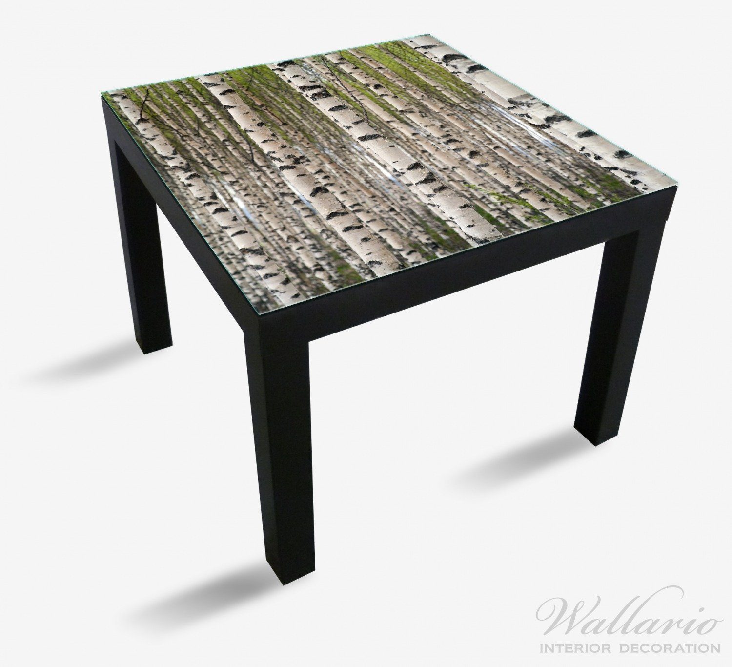in Tischplatte Wallario weiß St), geeignet Lack Birkenwald Ikea Tisch schwarz für (1 - Baumstämme