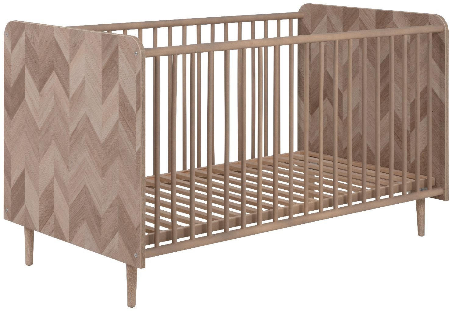 Finori Babybett Malmö 66B, Dekor Sonoma Eiche, Fischgräte, MADE IN GERMANY, 143 x 84,5 x 76,5 cm
