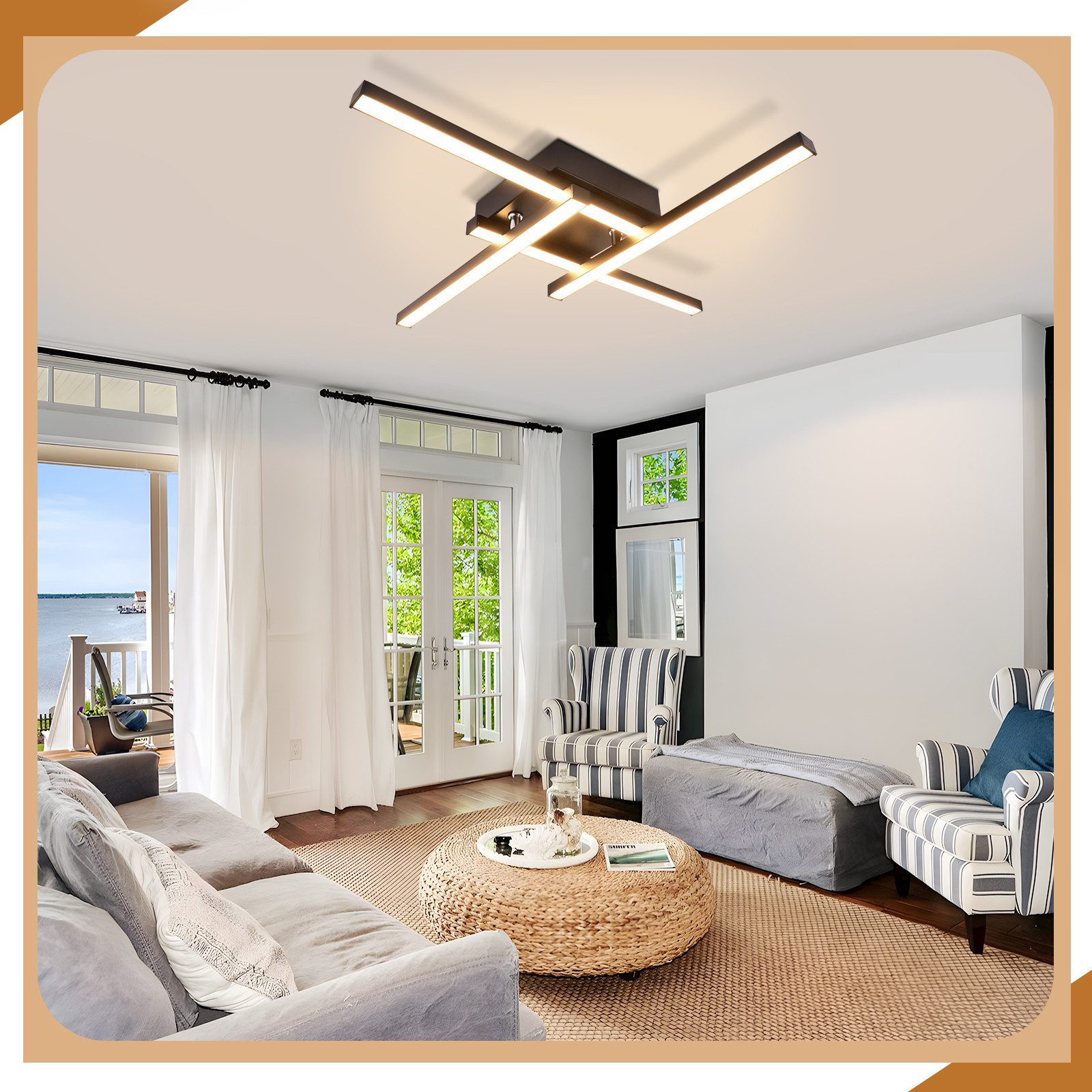 ZMH LED Deckenleuchte Wohnzimmer Schwarz 24W Modern 3000K Deckenlampe Küche Esszimmer, Augenschutz, Einfache Installtion, LED fest integriert, Warmweiß, Überlappend Design Schlafzimmerlampe Deckenbeleuchtung Büro
