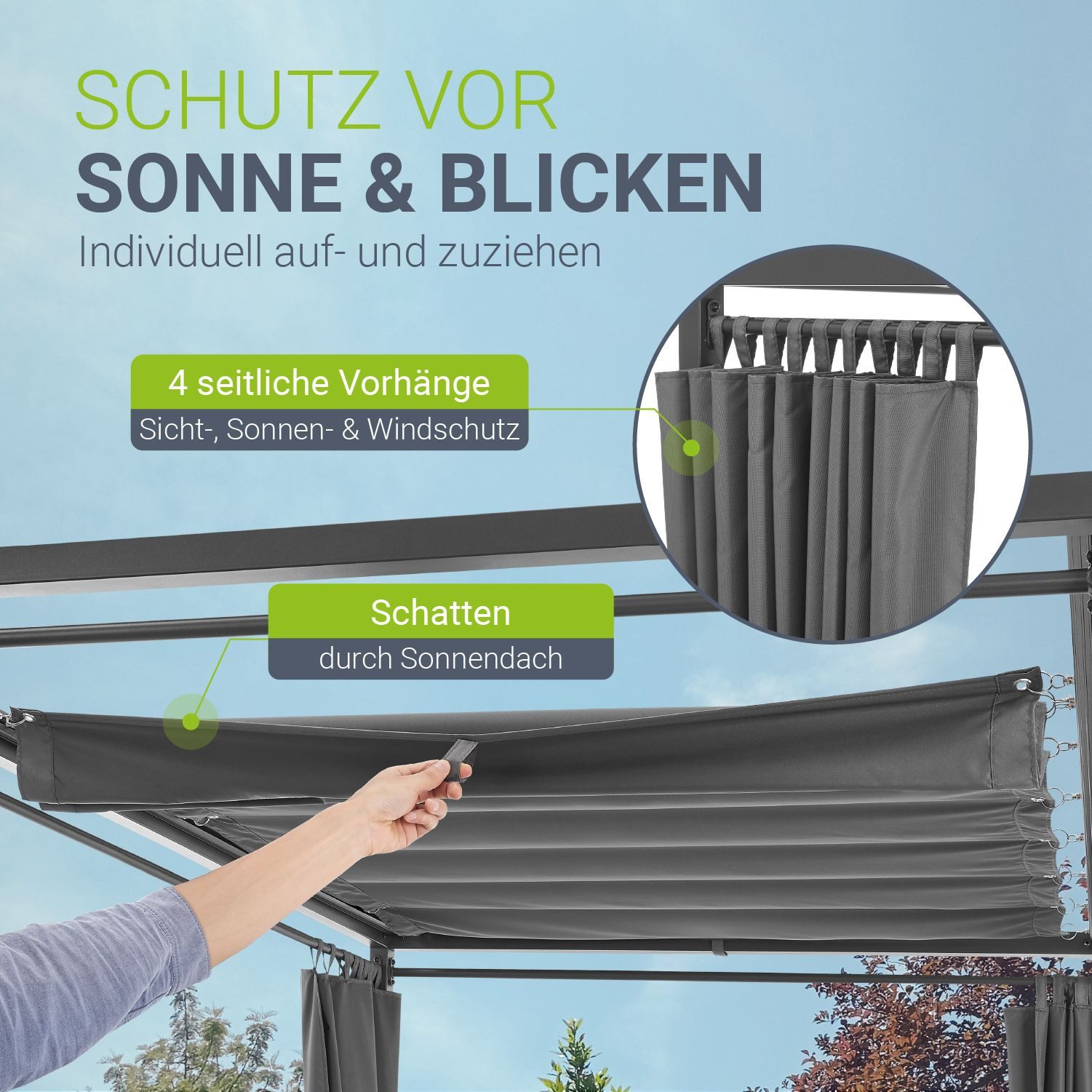 Juskys Doppelliege Kreta, verstellbare Rückenlehne, Sonnen und Sichtschutz, inkl. Polster