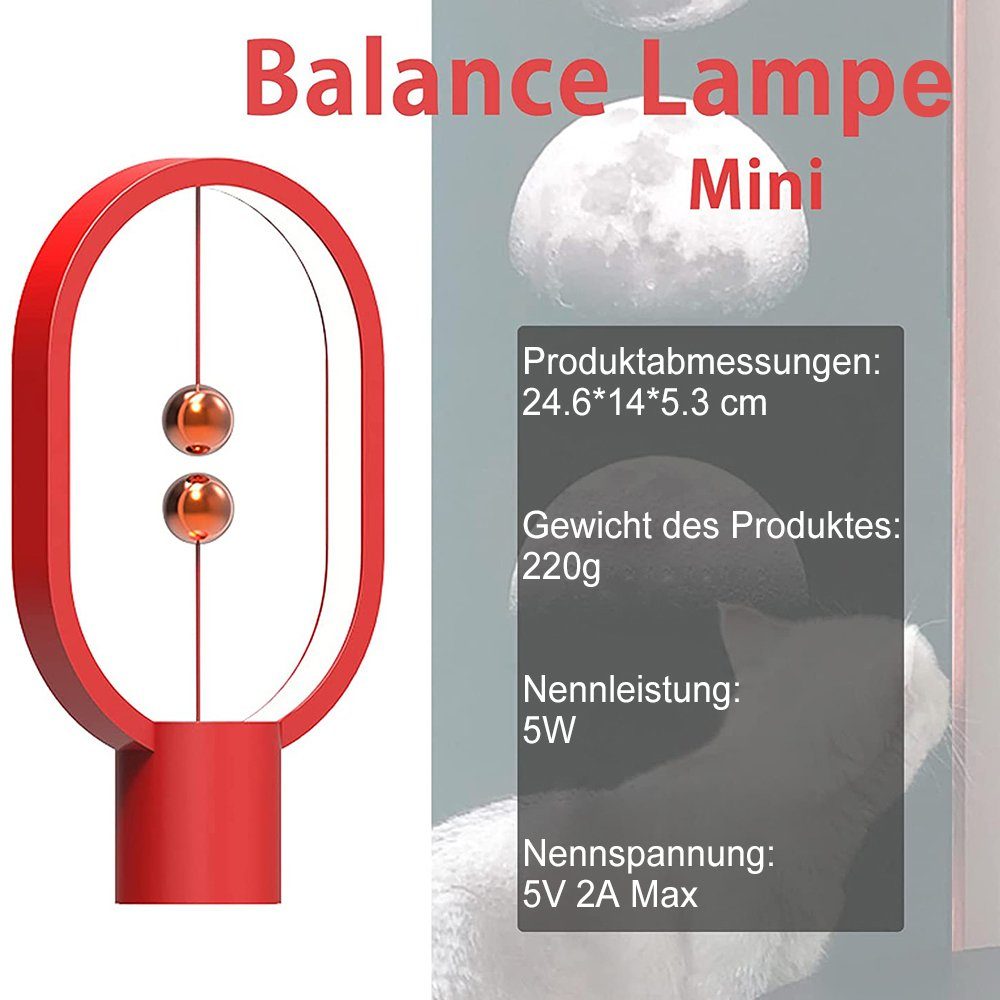 Magnetschalter das Rot Nachttisch Schreibtischlampe für Schreibtischlampe Dekoration Büro LED Schlafzimmer Nachttischlampe,USB, Balance LED MUPOO