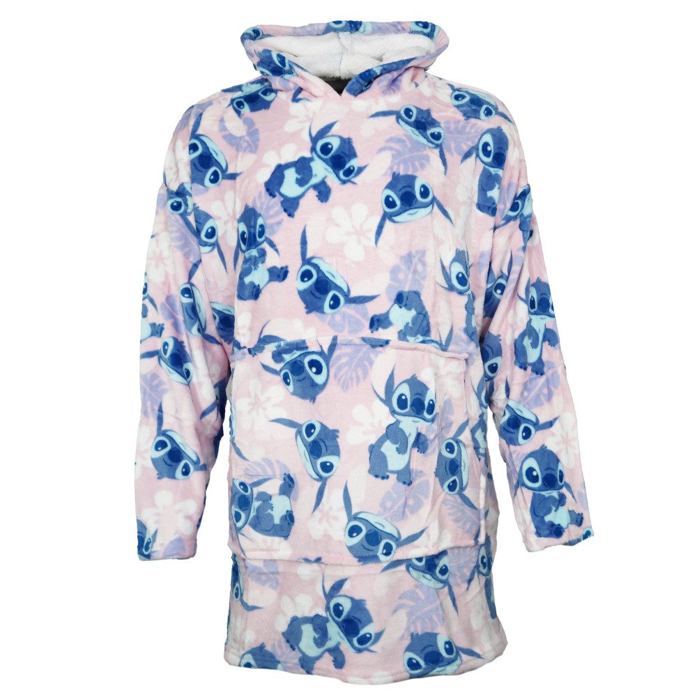 Disney Sweatponcho Disney Stitch Kuschelponcho Kuscheldecke mit Ärmeln Kapuze S-L Bauchtasche