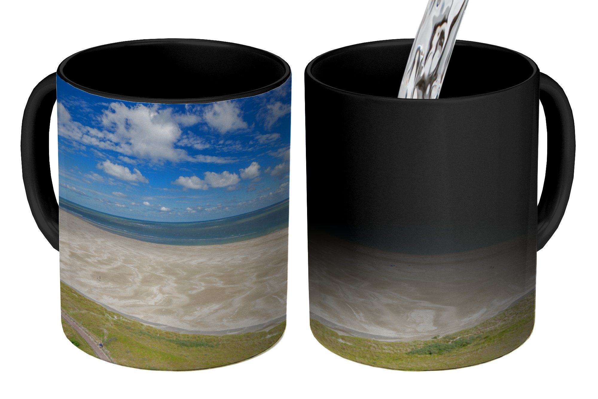 MuchoWow Tasse Sand - Wasser - Friesische Inseln, Keramik, Farbwechsel, Kaffeetassen, Teetasse, Zaubertasse, Geschenk