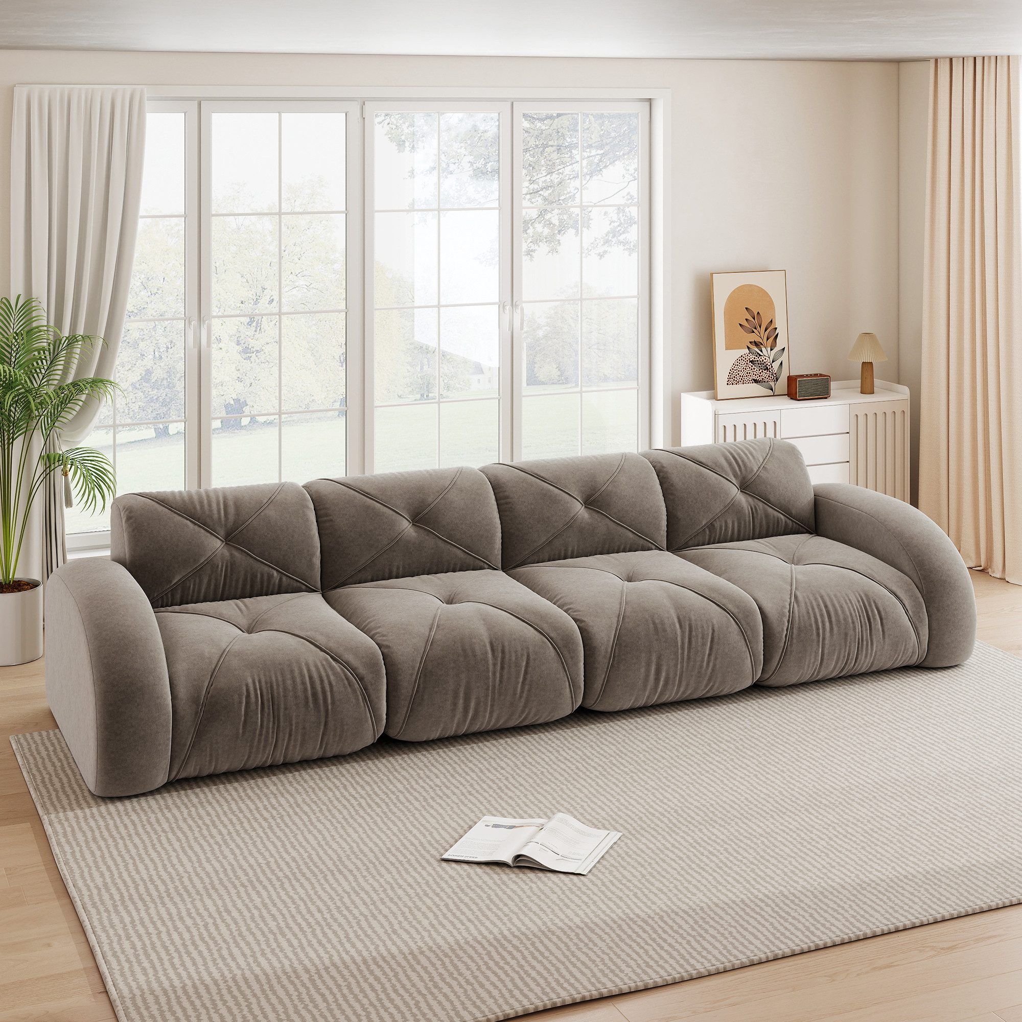 Odikalo Sofa Ecksofa Eckcouch mit Schlaffunktion, Modulares Sofa Chenille-Stoff, Rahmenloses Sofa, 32D-Schaumstoff hoher Dichte, geeignet für Wohnzimmer, rutschfestes Design, keine Montage erforderlich