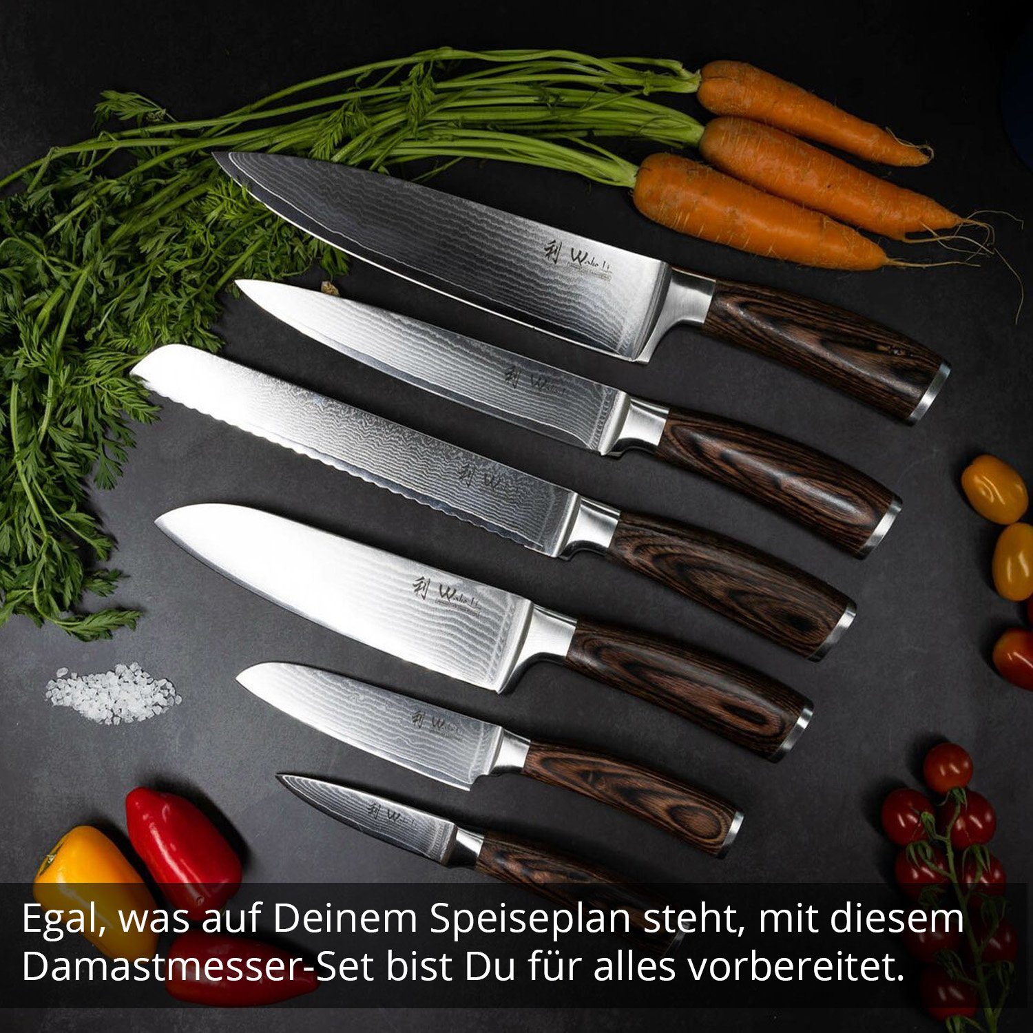 Pakkaholz I I Klinge 8 6er Wakoli 20,5cm - Edib Messer-Set Damastmesserset