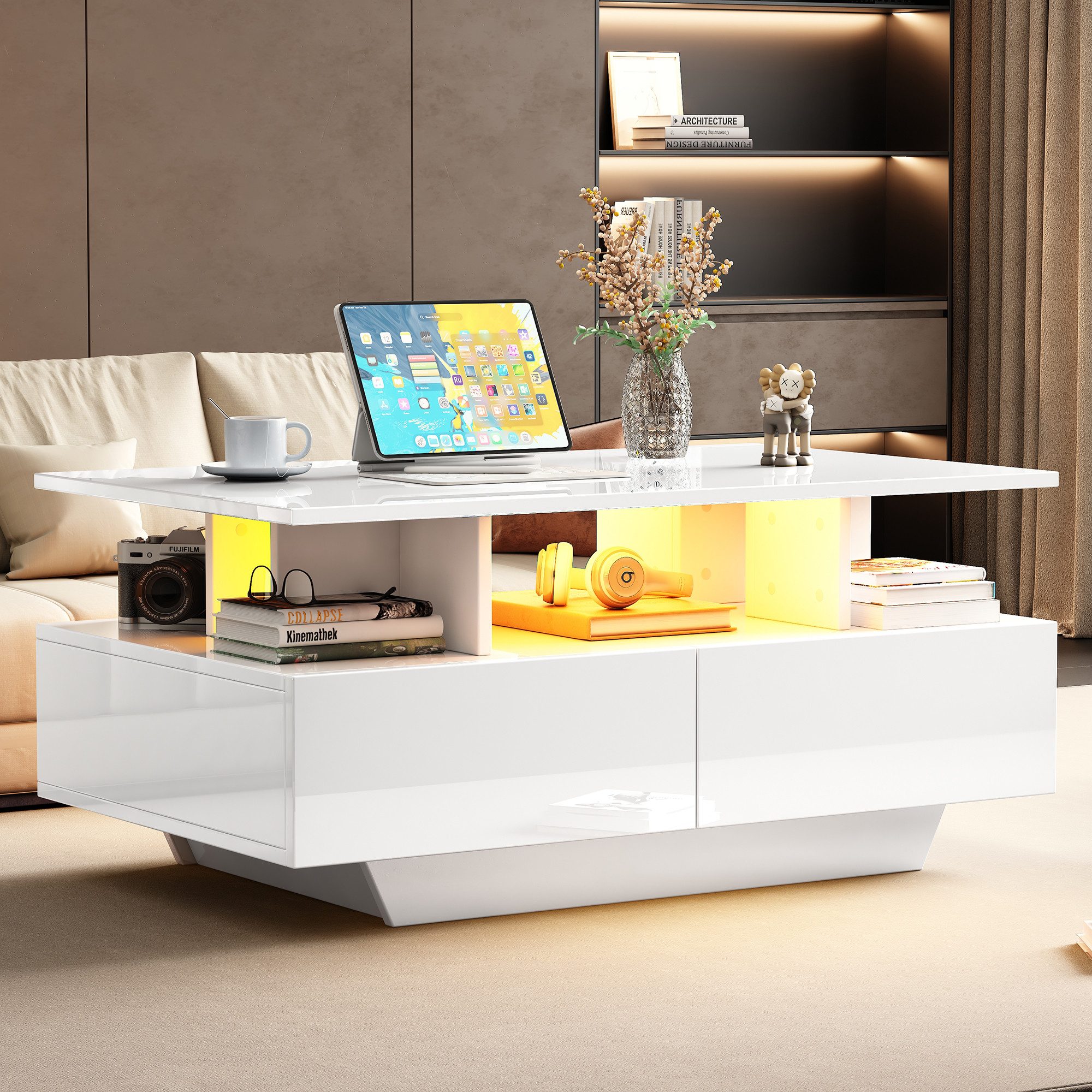 HAUSS SPOLE Couchtisch Hochglanz-Couchtisch mit LED-Beleuchtung günstig online kaufen