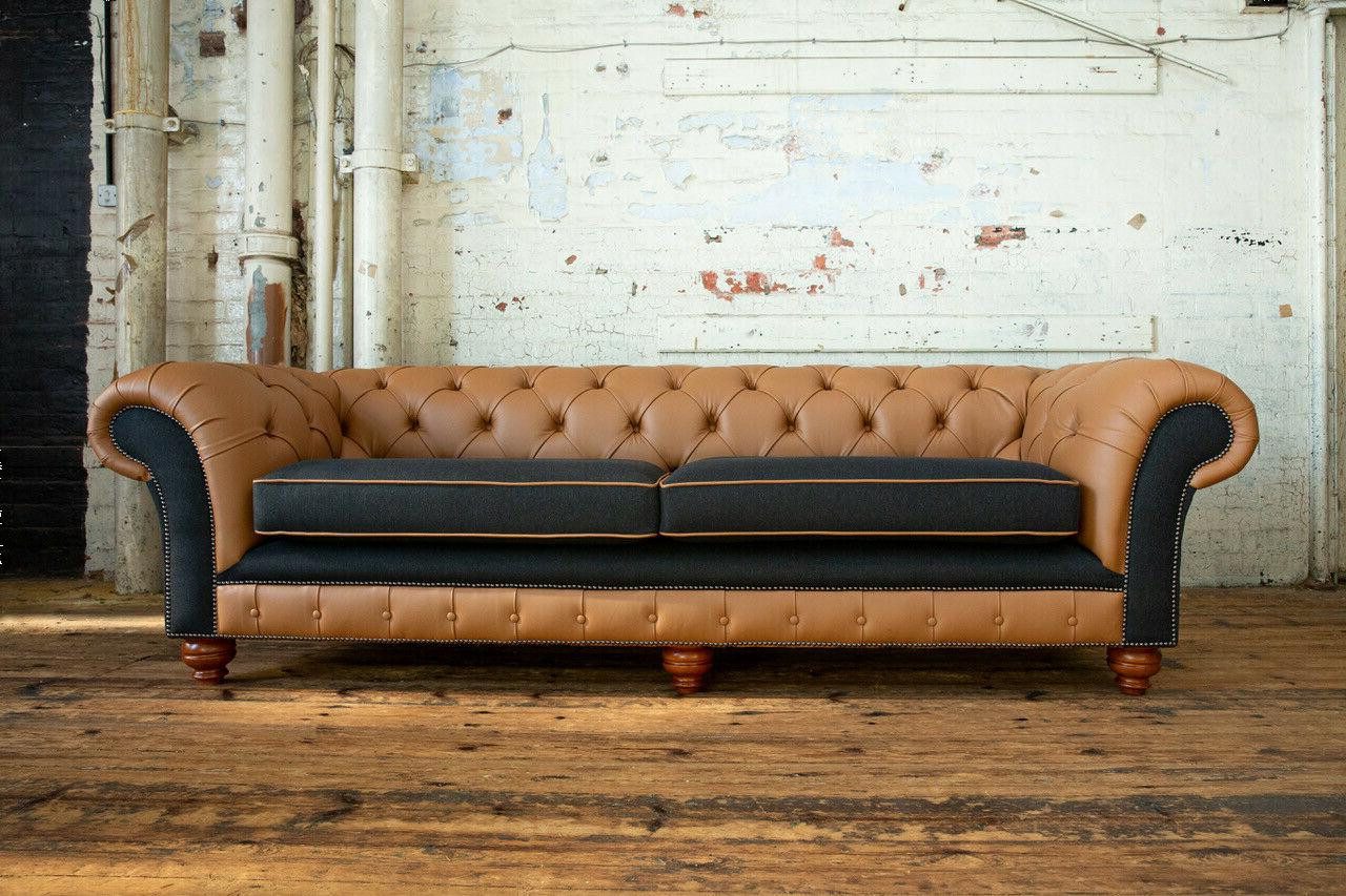 Xlmoebel Chesterfield-Sofa 4-Sitzer im klassischen Stil – Chesterfield-Sofa aus Samt & Leder, Hergestellt in Europa