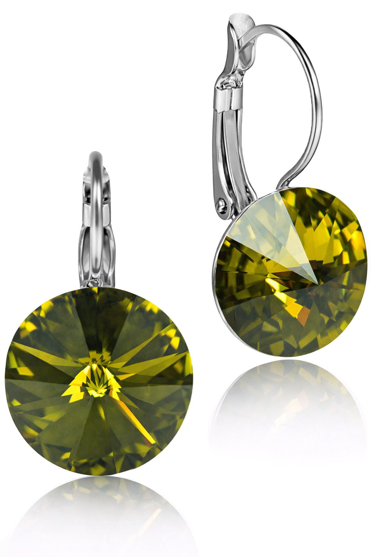 LUISIA® Paar Ohrhänger Silberne Ohrringe "Rivoli" mit 12 mm Kristallen von Swarovski® (2-tlg., inkl. Schmuckbox), Große Farbauswahl