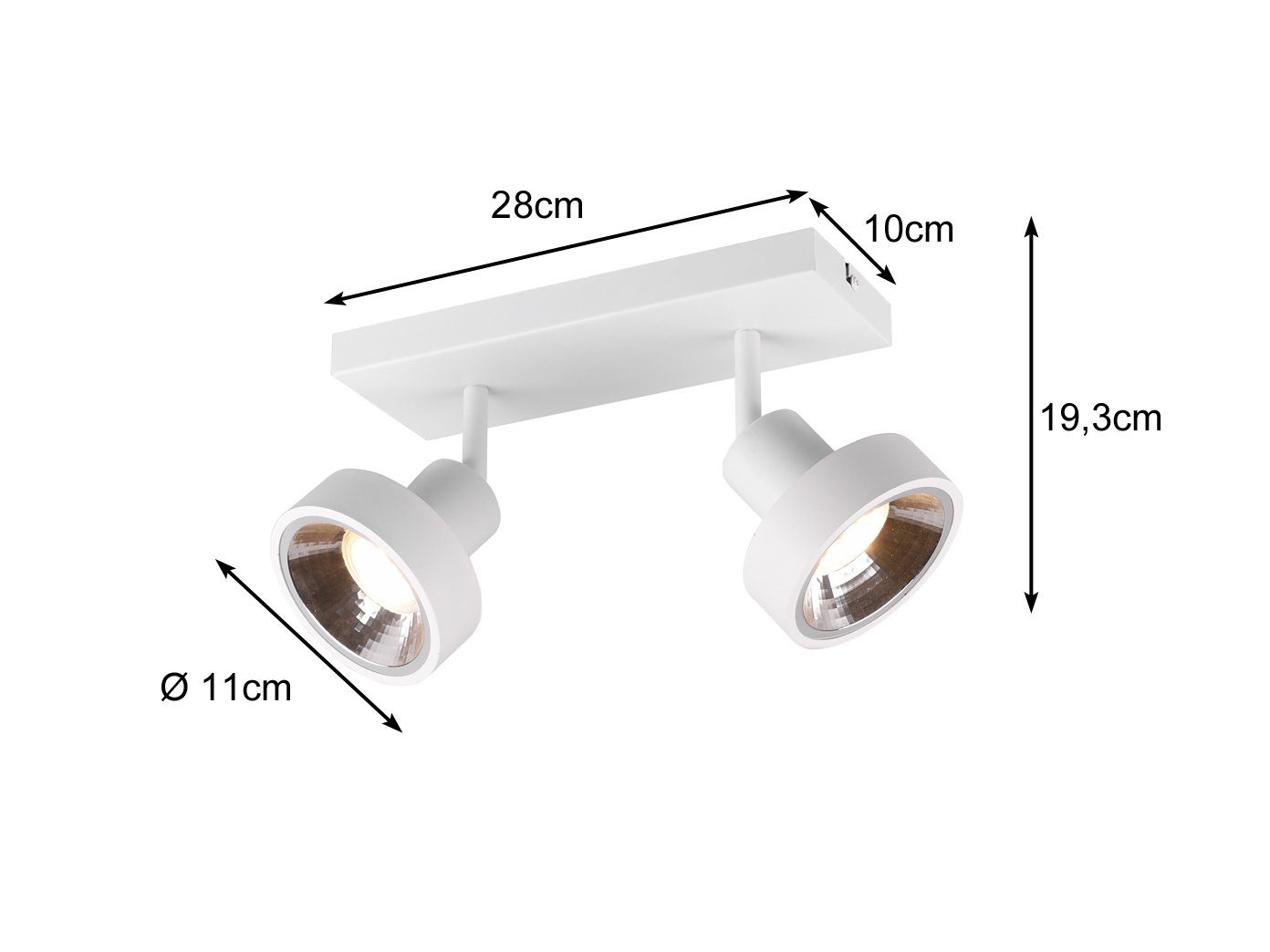 Treppenhaus innen, & für 28cm wechselbar, Dimmfunktion, Breite Warmweiß, 2-flammig LED LED Weiß, meineWunschleuchte Deckenstrahler, Flur Deckenlampe