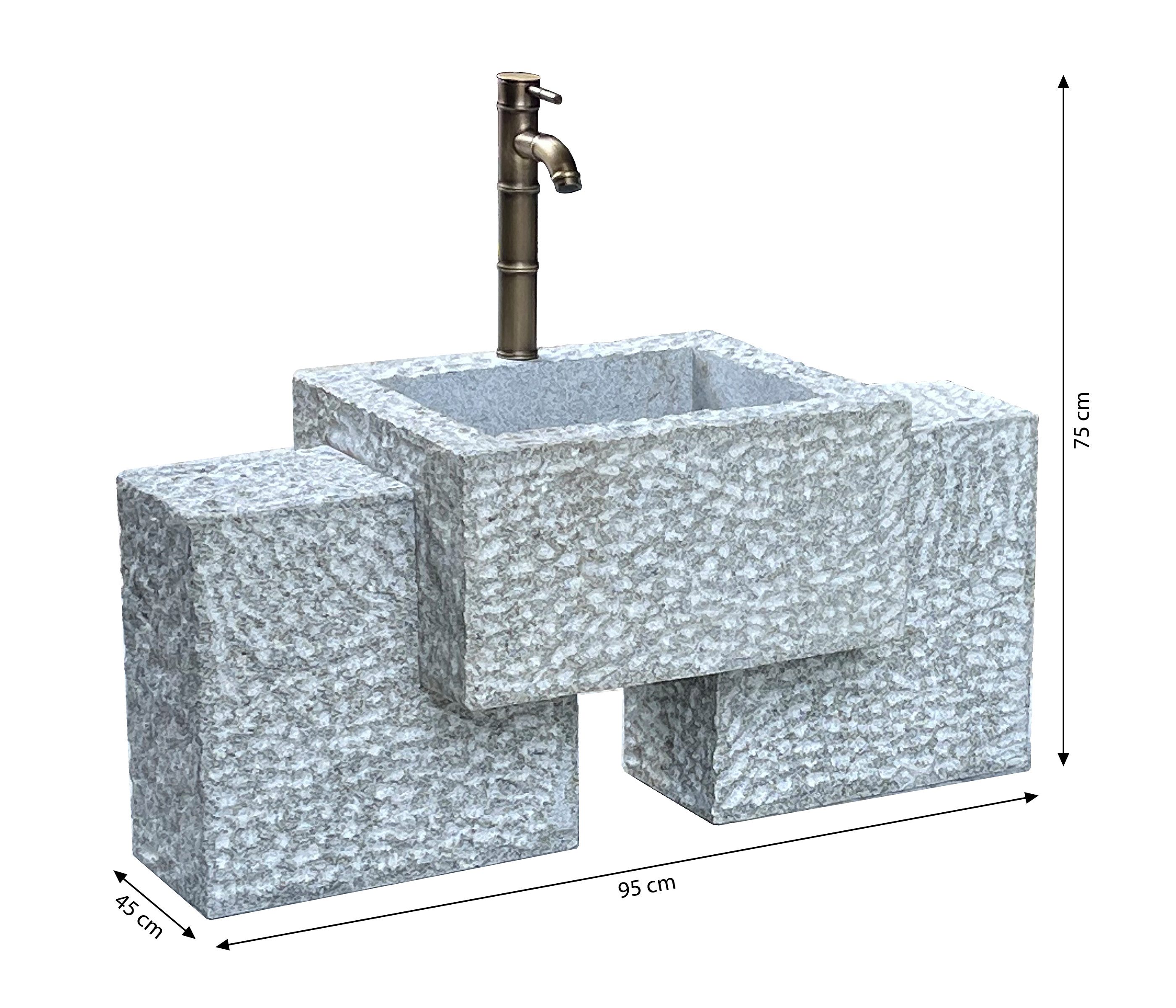 Dehner Gartenbrunnen Gmunden, ca. 95 x 75 x 45 cm, Granit, grau, 95 cm Breite, schlichter Outdoor-Brunnen inkl. Pumpe