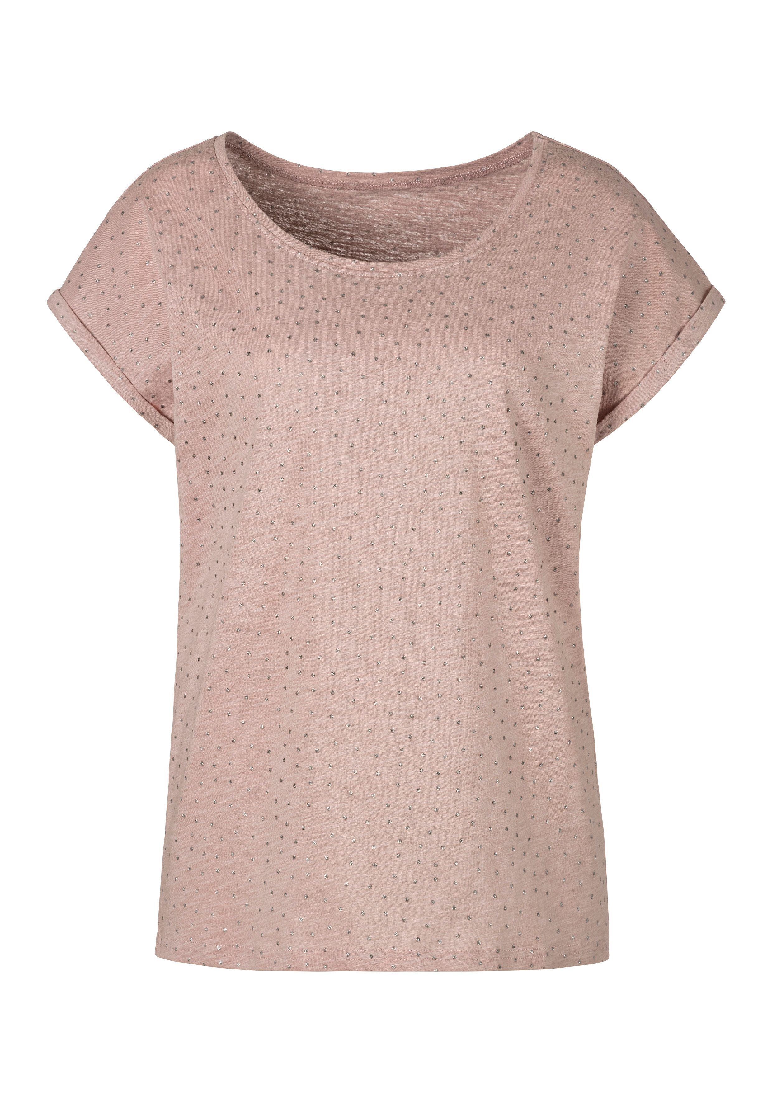 Vivance by Lascana Kurzarmshirt mit Glitzerpünktchen (2er-Pack) aus reiner Baumwolle – Bild 4 von 5