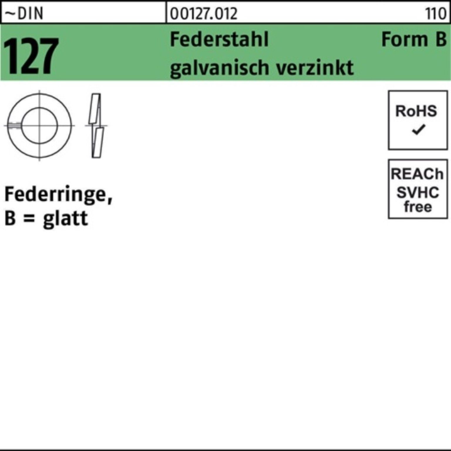 Federstahl galv.verz. 1000 127 Pack Stück Federring B Federring 3 DIN 1000er ~D Reyher