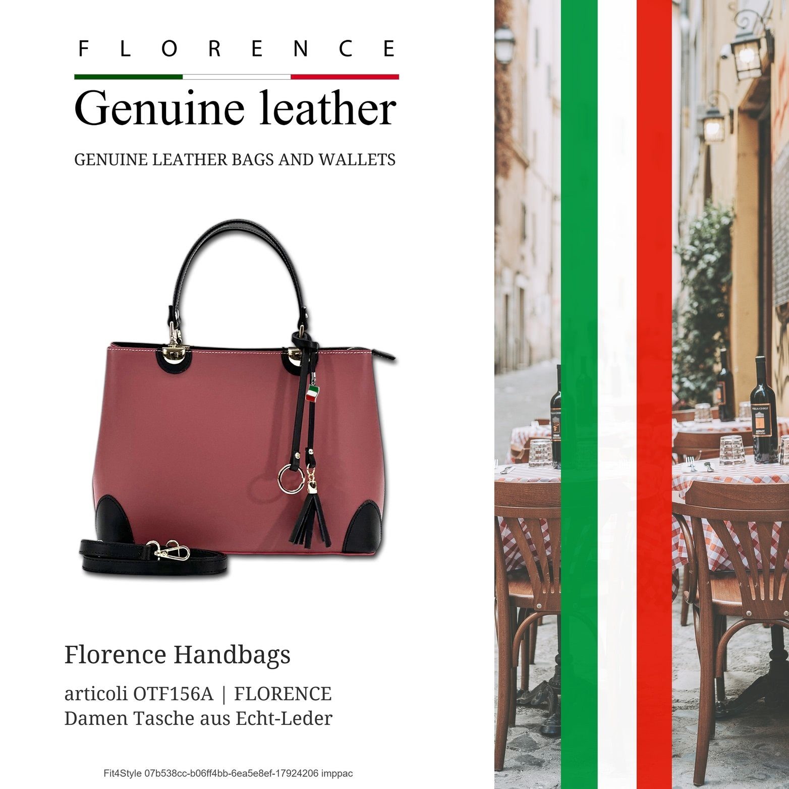 FLORENCE Umhängetasche Florence Handtasche Damen Umhängetasche (Umhängetasche, Umhängetasche), Damen Tasche Echtleder altrosa, schwarz, Made-In Italy