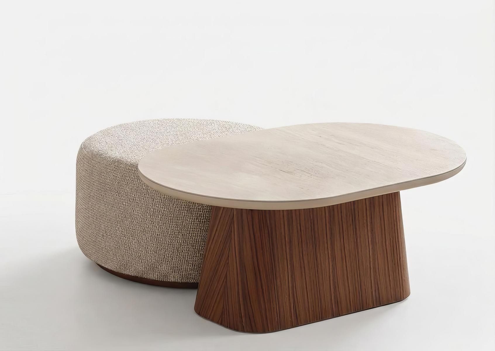 JVmoebel Couchtisch Couchtisch Set Hocker Modern Beige Designer Beistelltisch Hocker Oval, Made in Europa