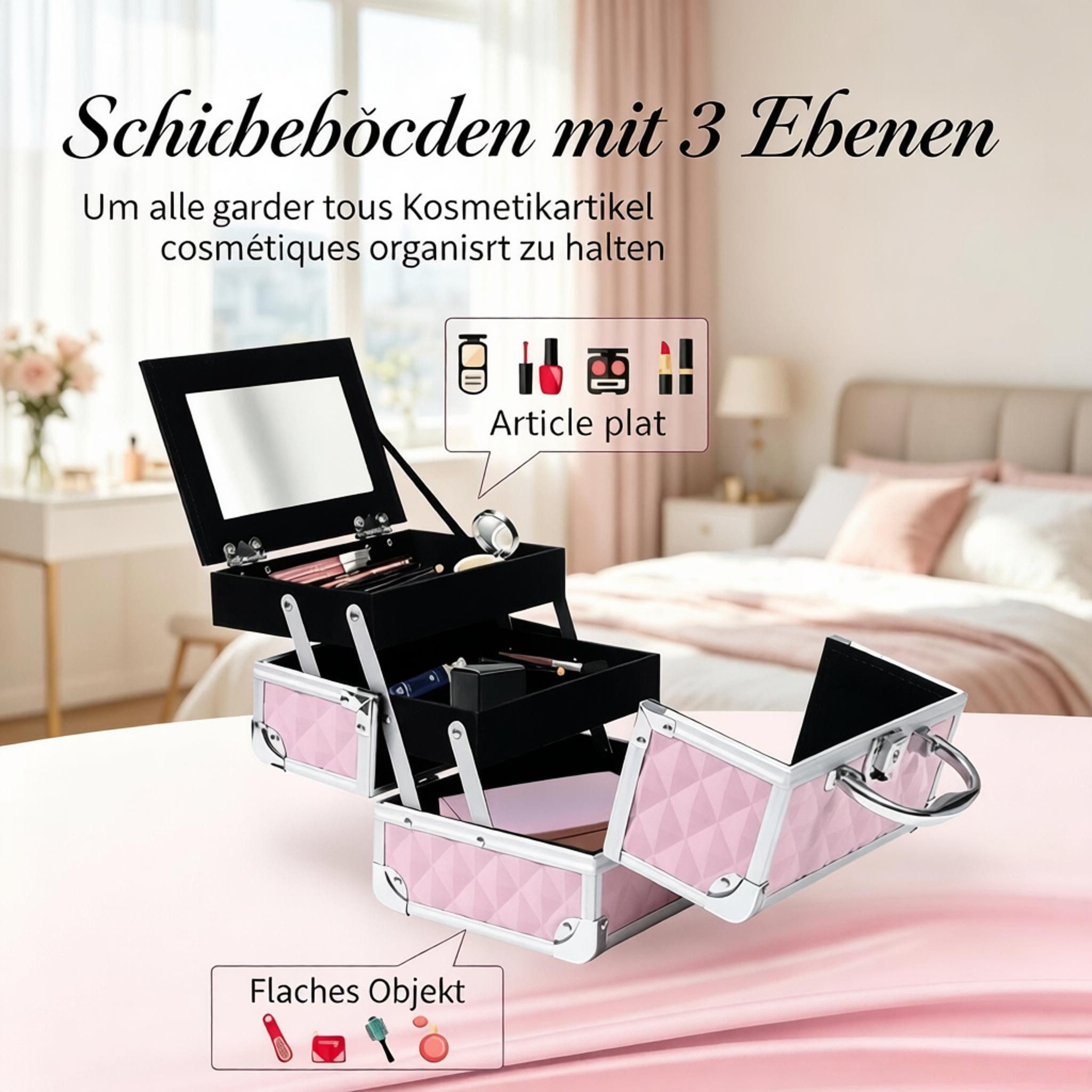 FANNOU Kosmetik-Koffer, 1-tlg., Aufbewahrungskoffer, 20L x 15W x 15H cm
