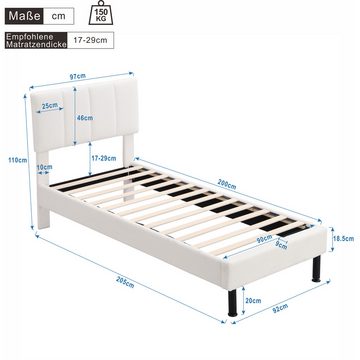 PHOEBE CAT Polsterbett (Einzelbett, 90*200 cm mit Lattenrost, ohne Matratze), gepolstertes Kopfteil, Metallfüße, Lammwolle-Bezug