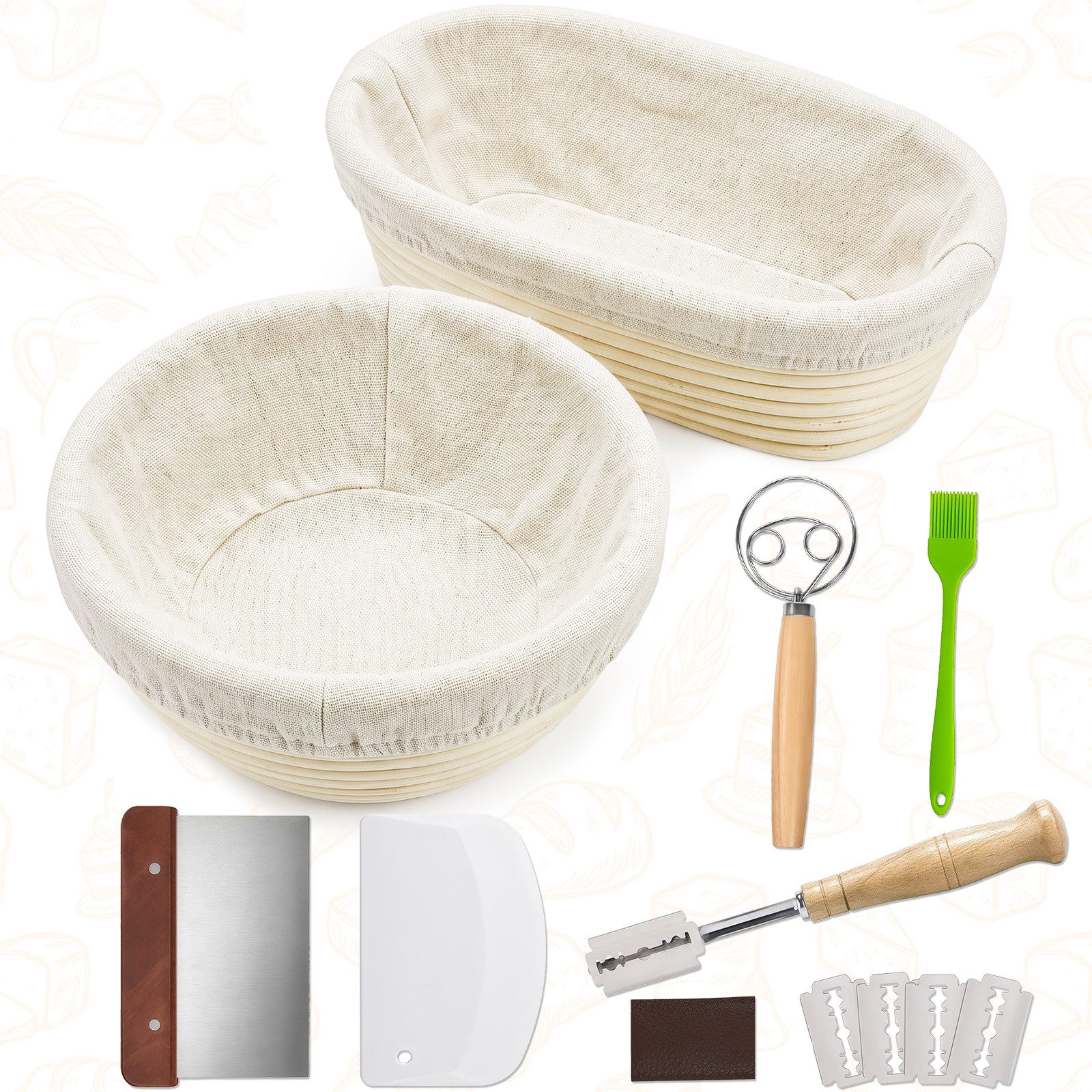 GLIESE Gärkorb Gärkorb Set mit Brotbacken Bäckermesser Gärkörbchen Oval, (8-tlg), Baskets 25x15x8 cm, 23x8,5 cm
