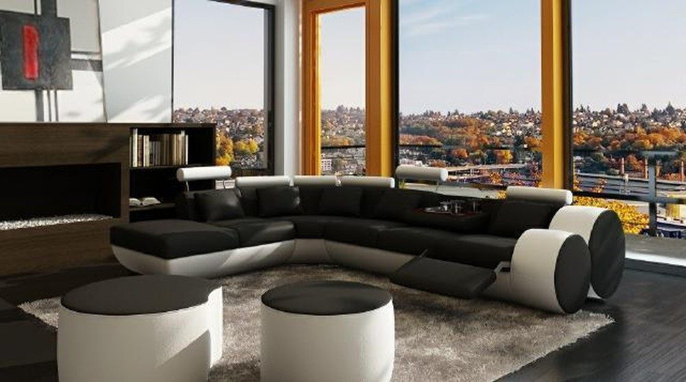 JVmoebel Ecksofa XXL Ledercouch in hochwertigem Echtleder mit modernen Kissen, Made in Europa