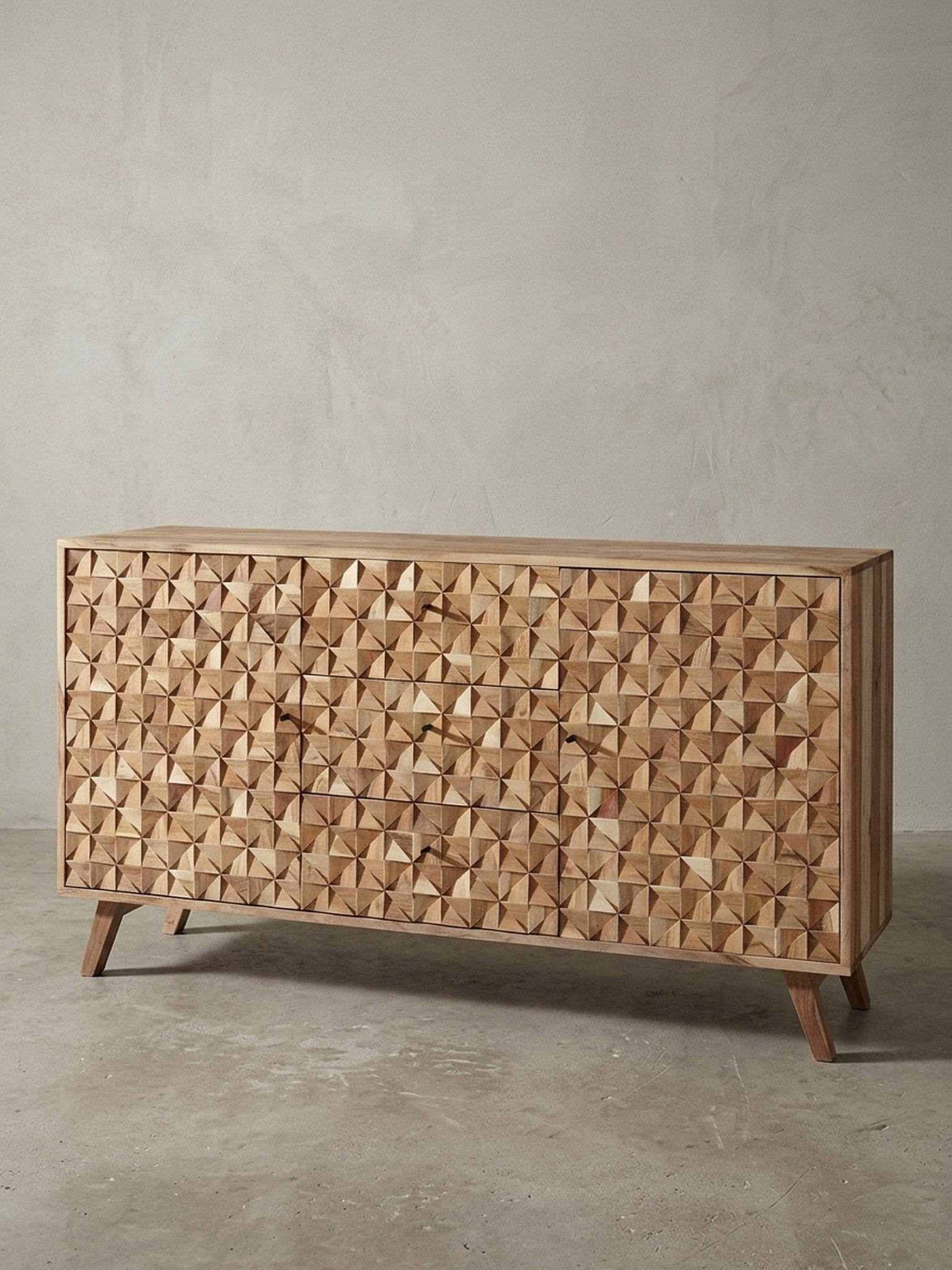 KADIMA DESIGN Kommode Sideboard REWA 140x78,5x40 cm Anrichte Massivholz Akazie Schrank (Echtholz, Schubladenkommode Massiv, Flurkommode), Braun, Landhaus-Stil Kommode mit 3 Schubladen & 2 Türen, Flurschrank